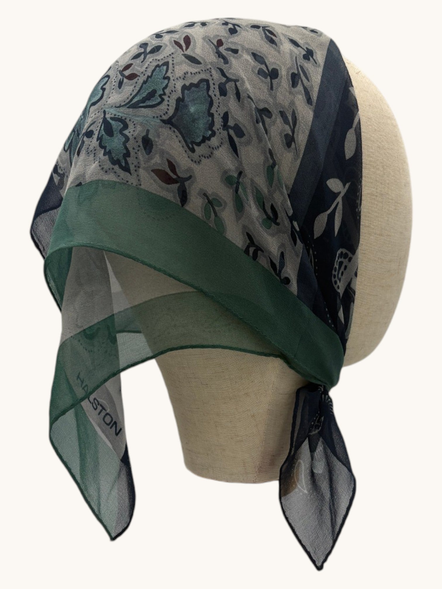 90s Halston Green Blue Paisley Scarf