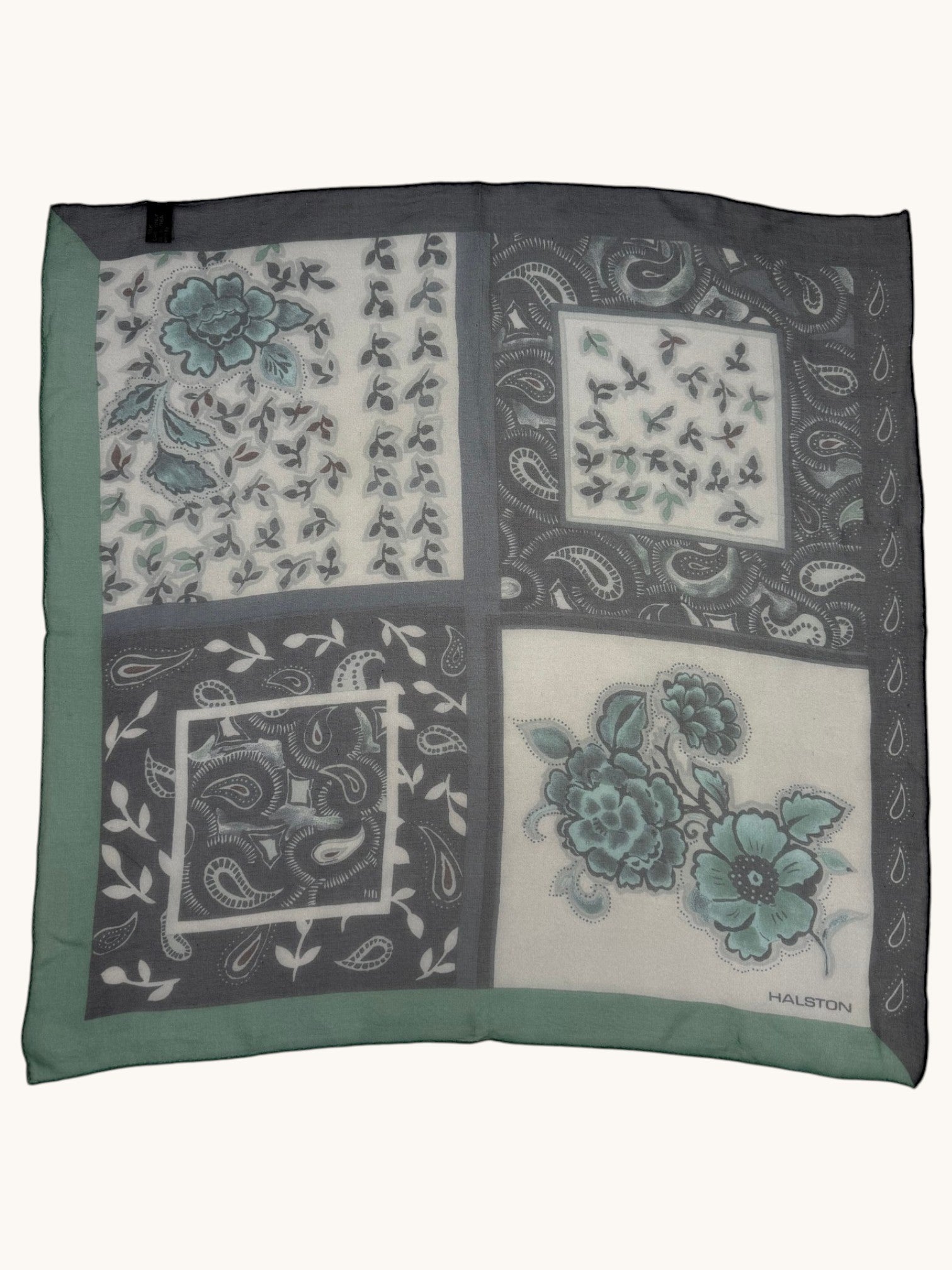 90s Halston Green Blue Paisley Scarf