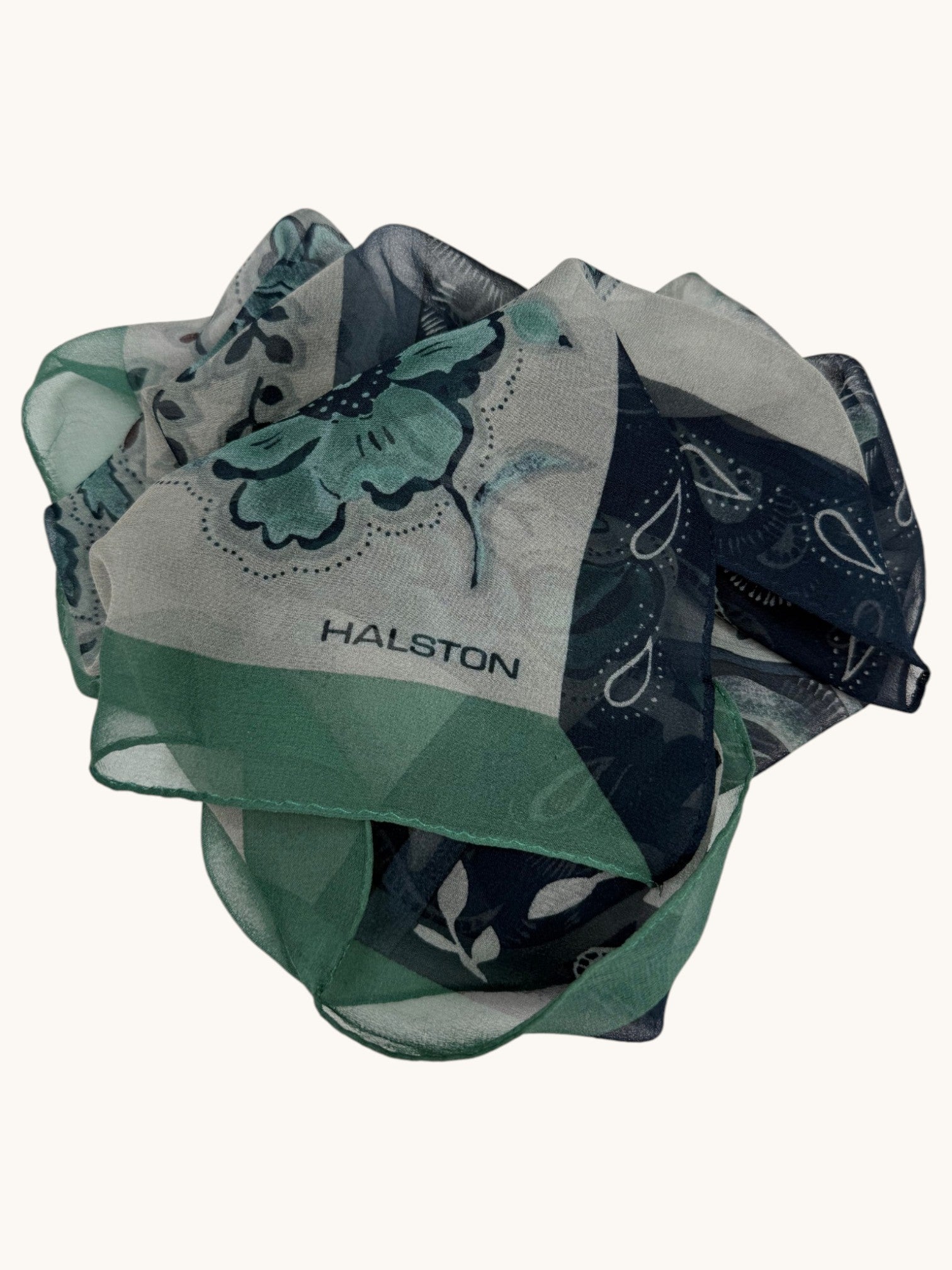 90s Halston Green Blue Paisley Scarf