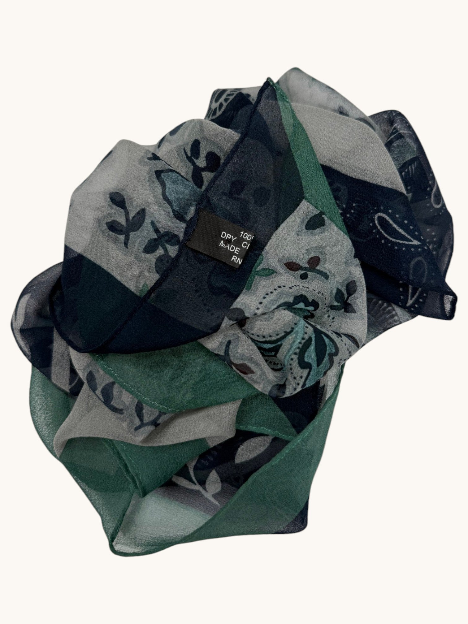 90s Halston Green Blue Paisley Scarf