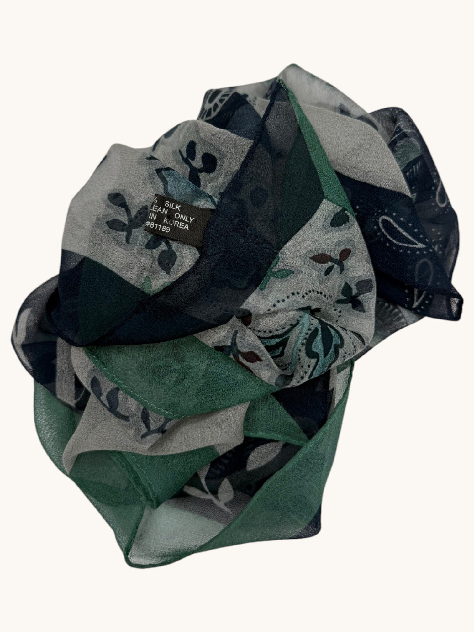 90s Halston Green Blue Paisley Scarf