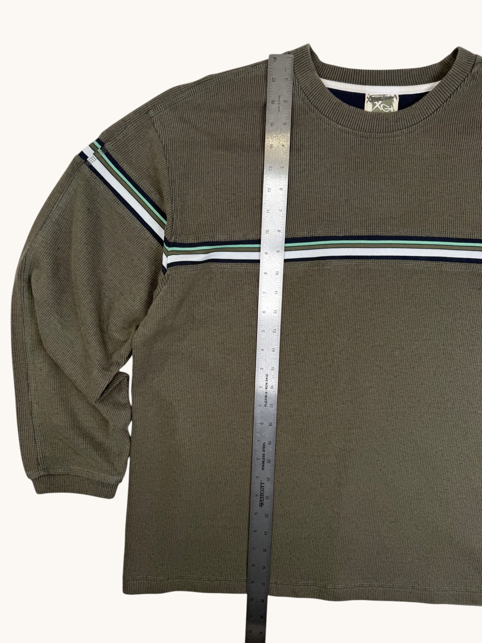 90s Xtreme Gear Green Ribbed Long Sleeve Top - L