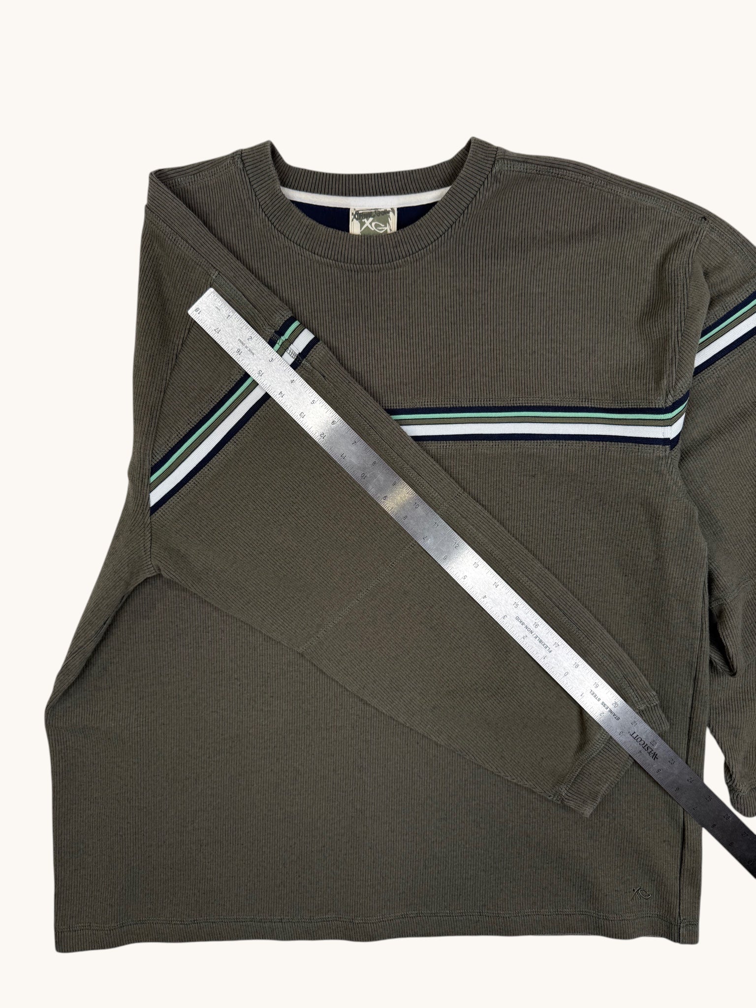 90s Xtreme Gear Green Ribbed Long Sleeve Top - L