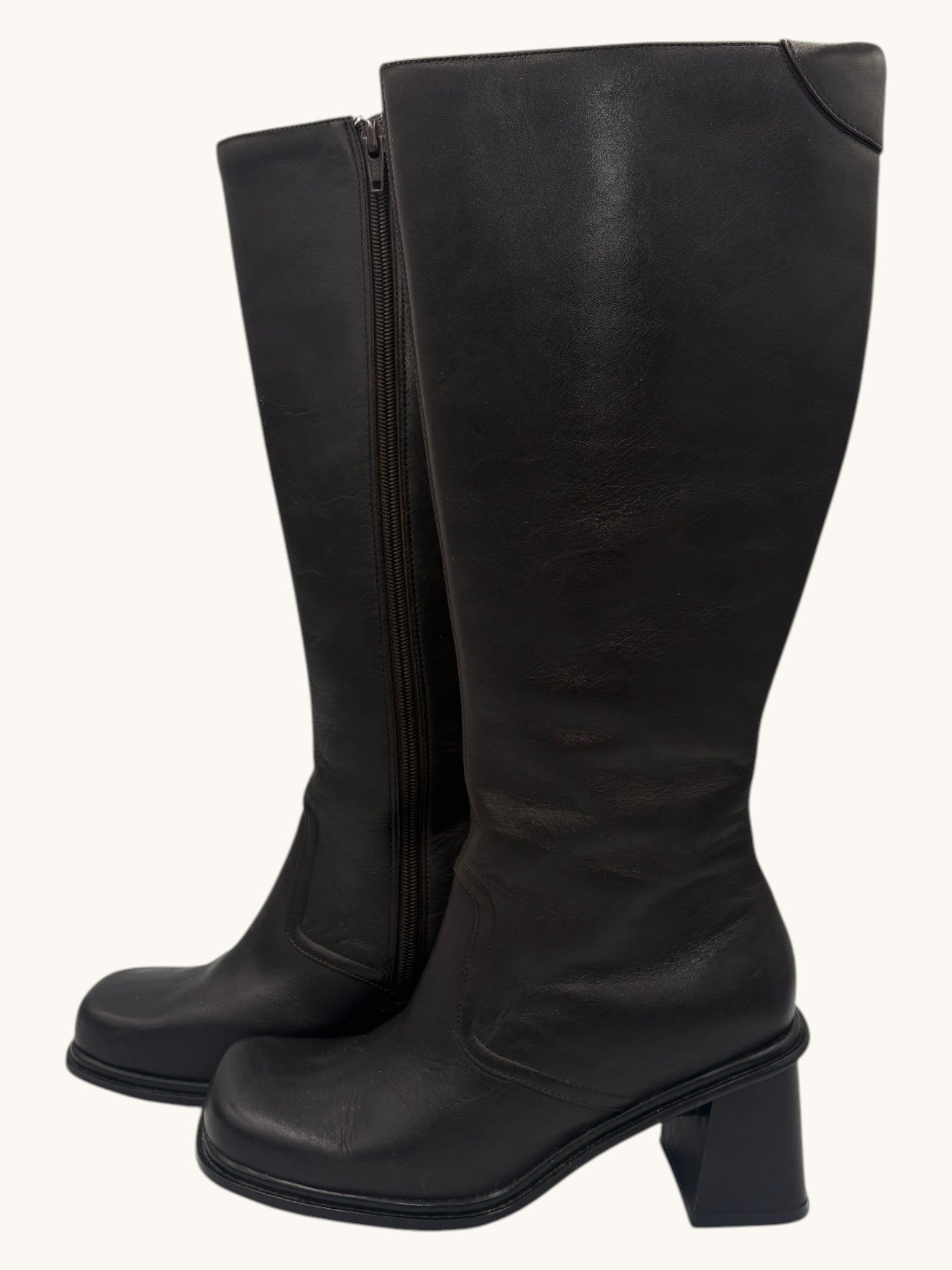 90s Mia Black Leather Knee-High Boots - 6.5