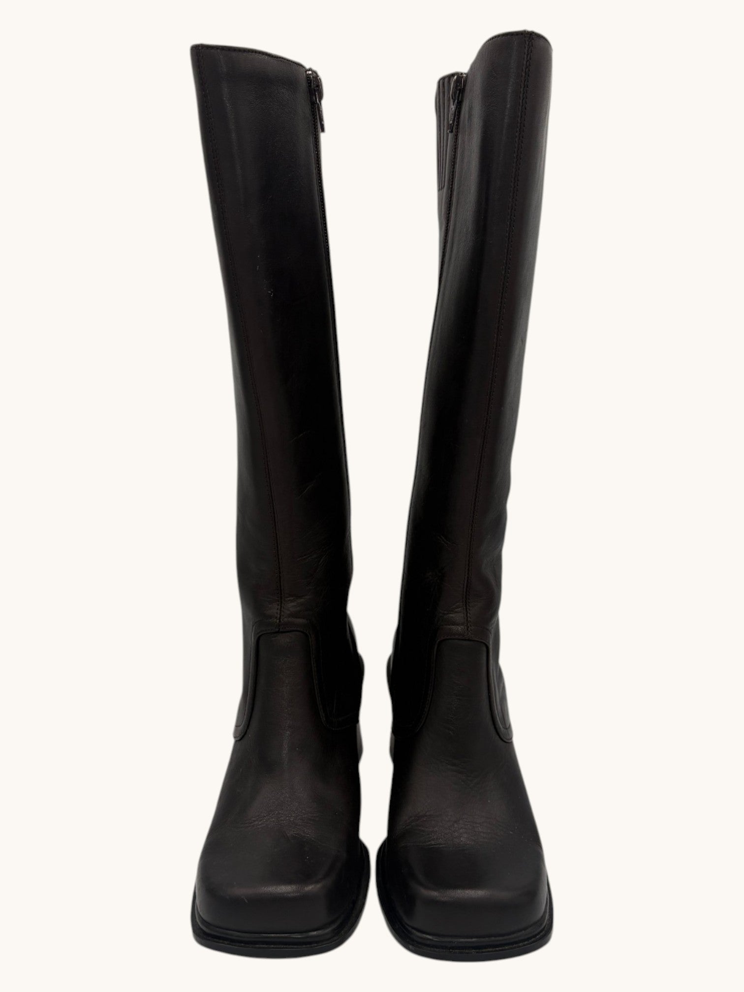 90s Mia Black Leather Knee-High Boots - 6.5