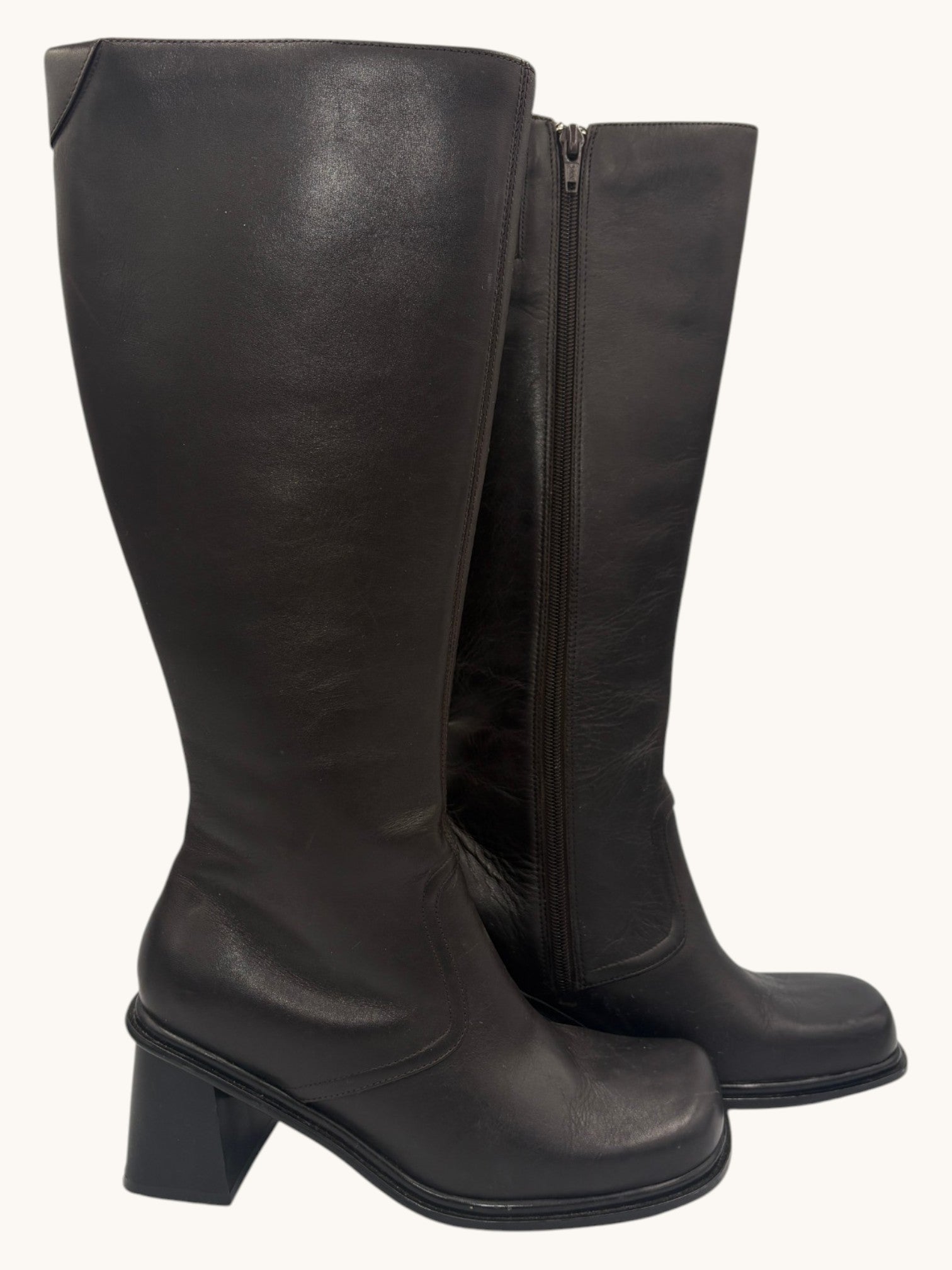 90s Mia Black Leather Knee-High Boots - 6.5