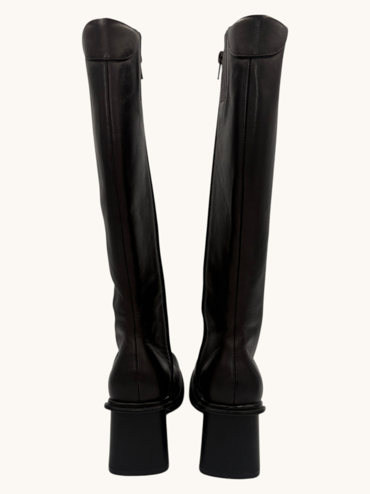 90s Mia Black Leather Knee-High Boots - 6.5