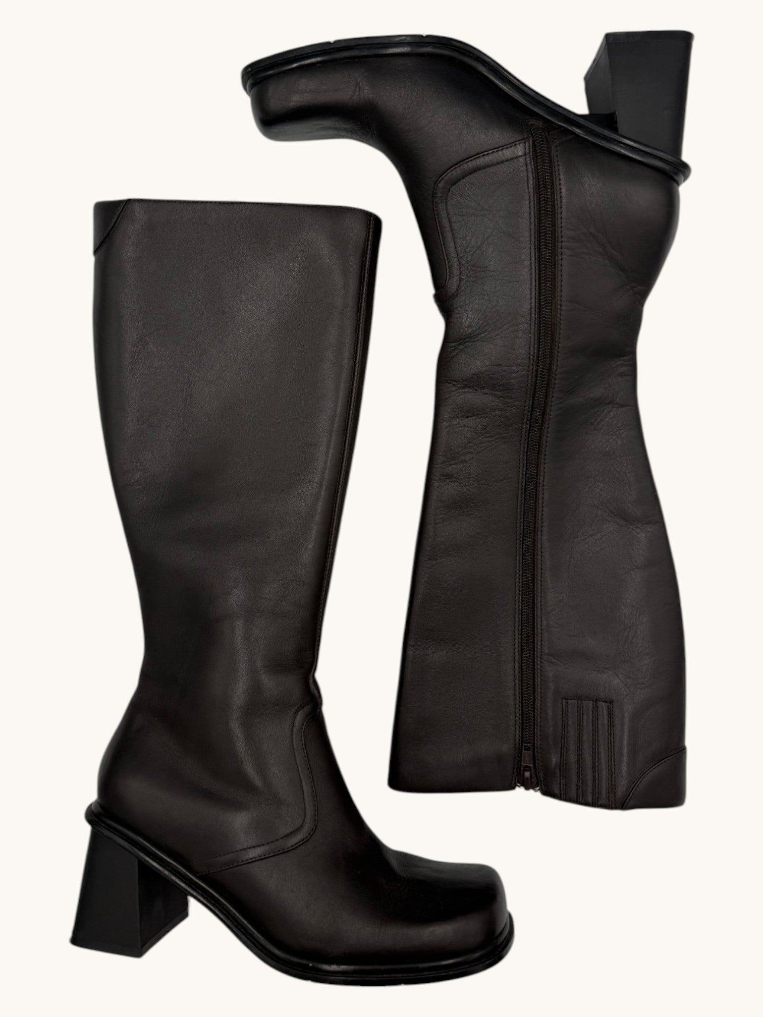 90s Mia Black Leather Knee-High Boots - 6.5