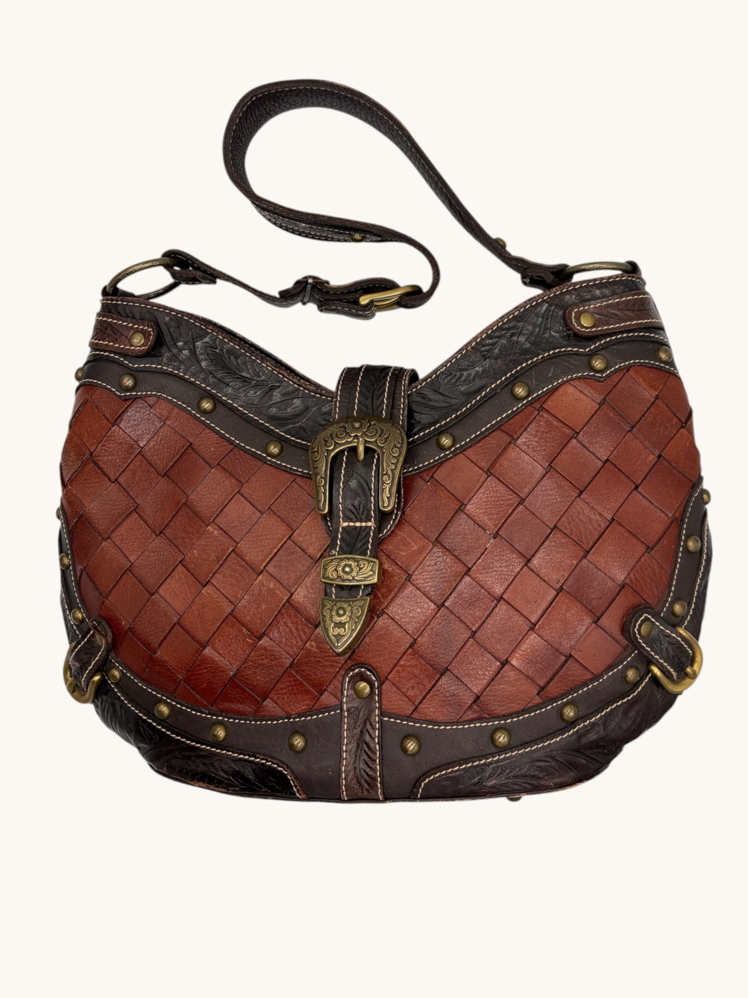 90s American West Brown Leather Buckle Bag