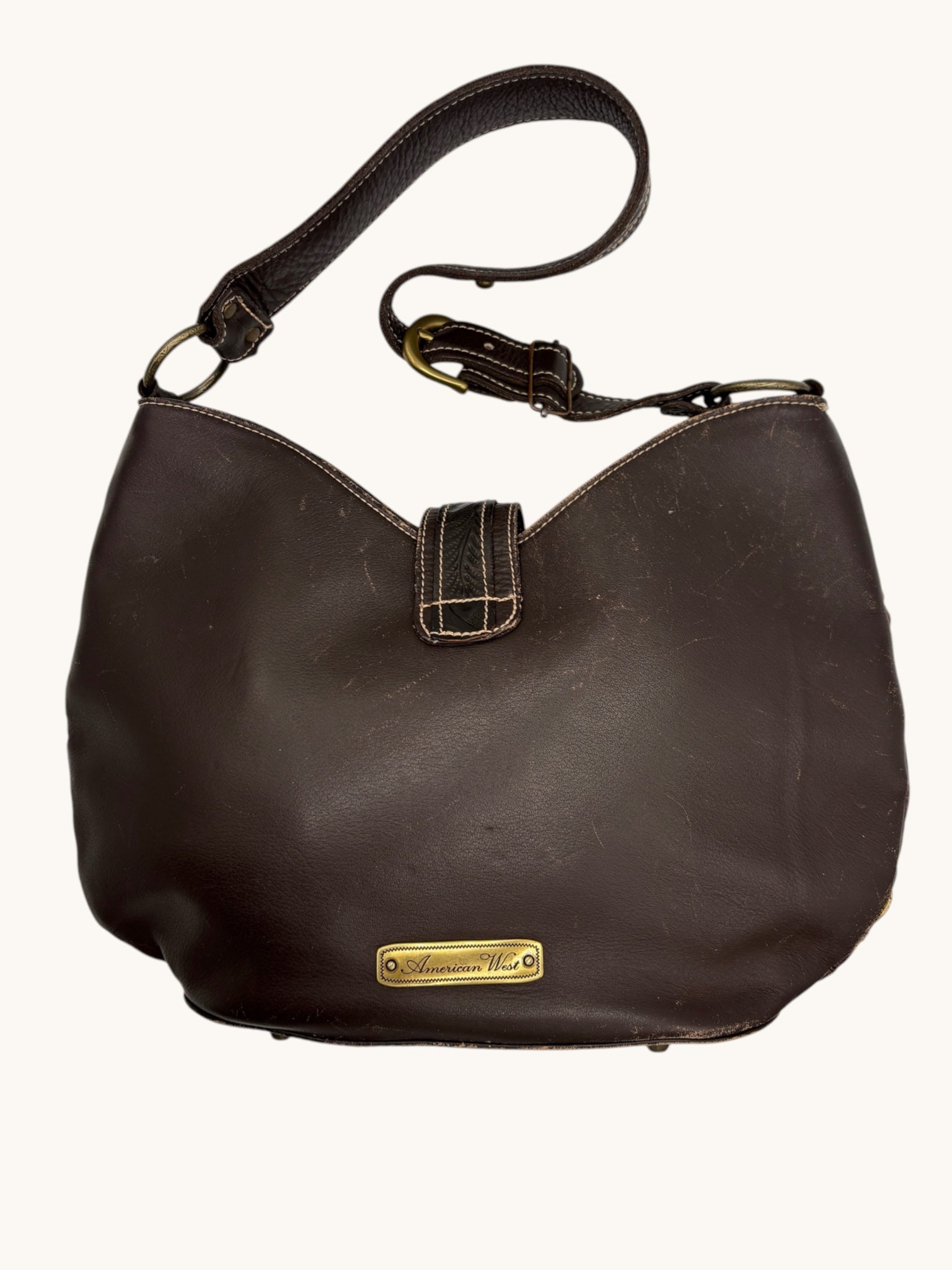 90s American West Brown Leather Buckle Bag