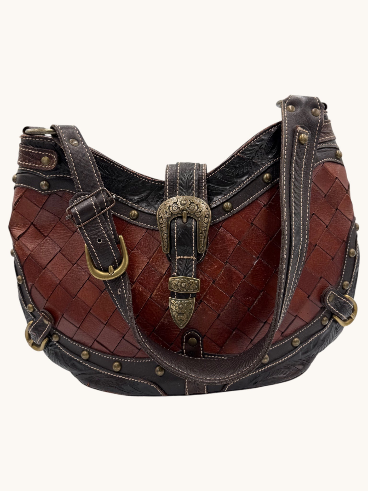 90s American West Brown Leather Buckle Bag