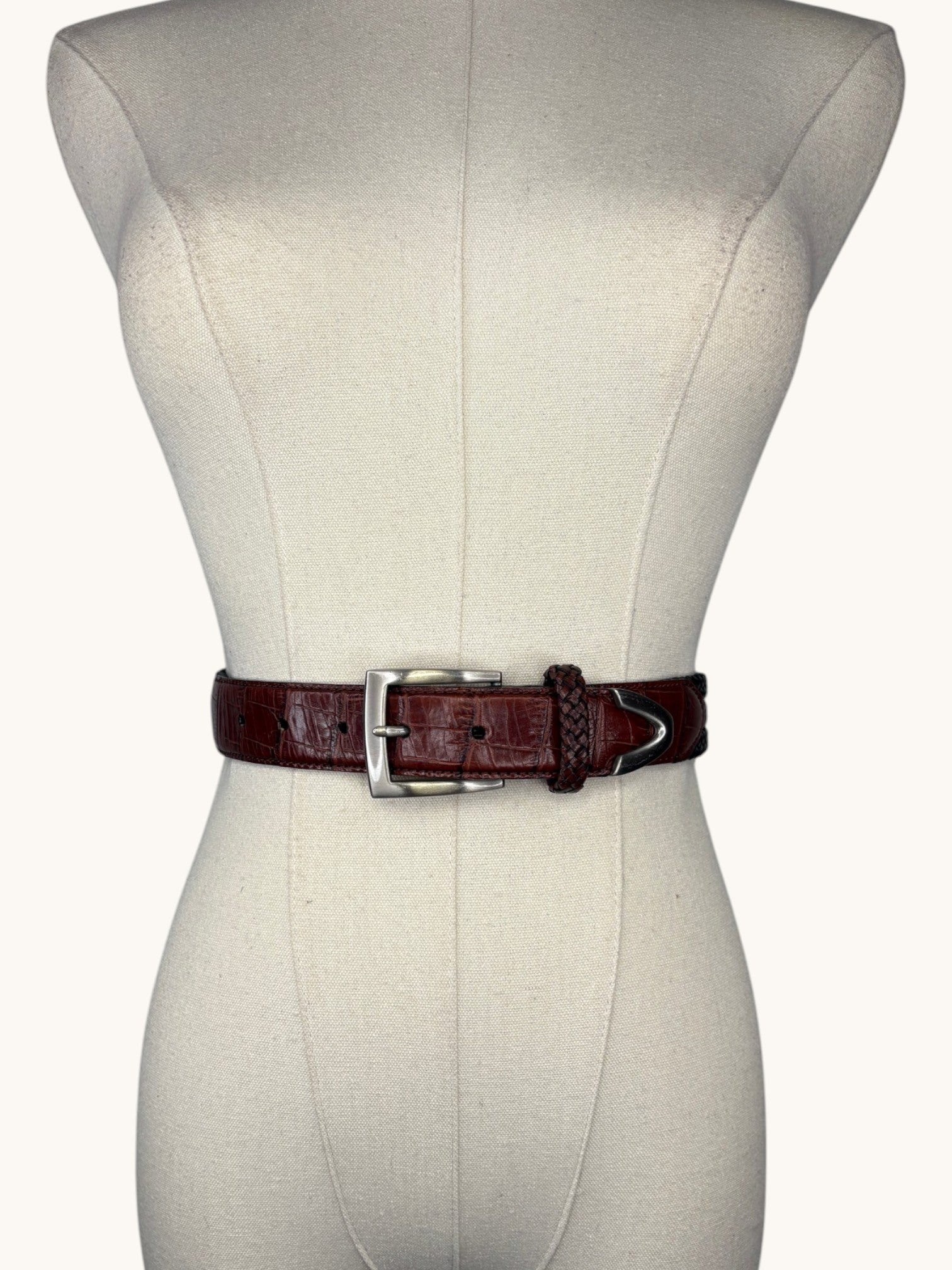 90s Brighton Brown Braided Leather Belt - 32