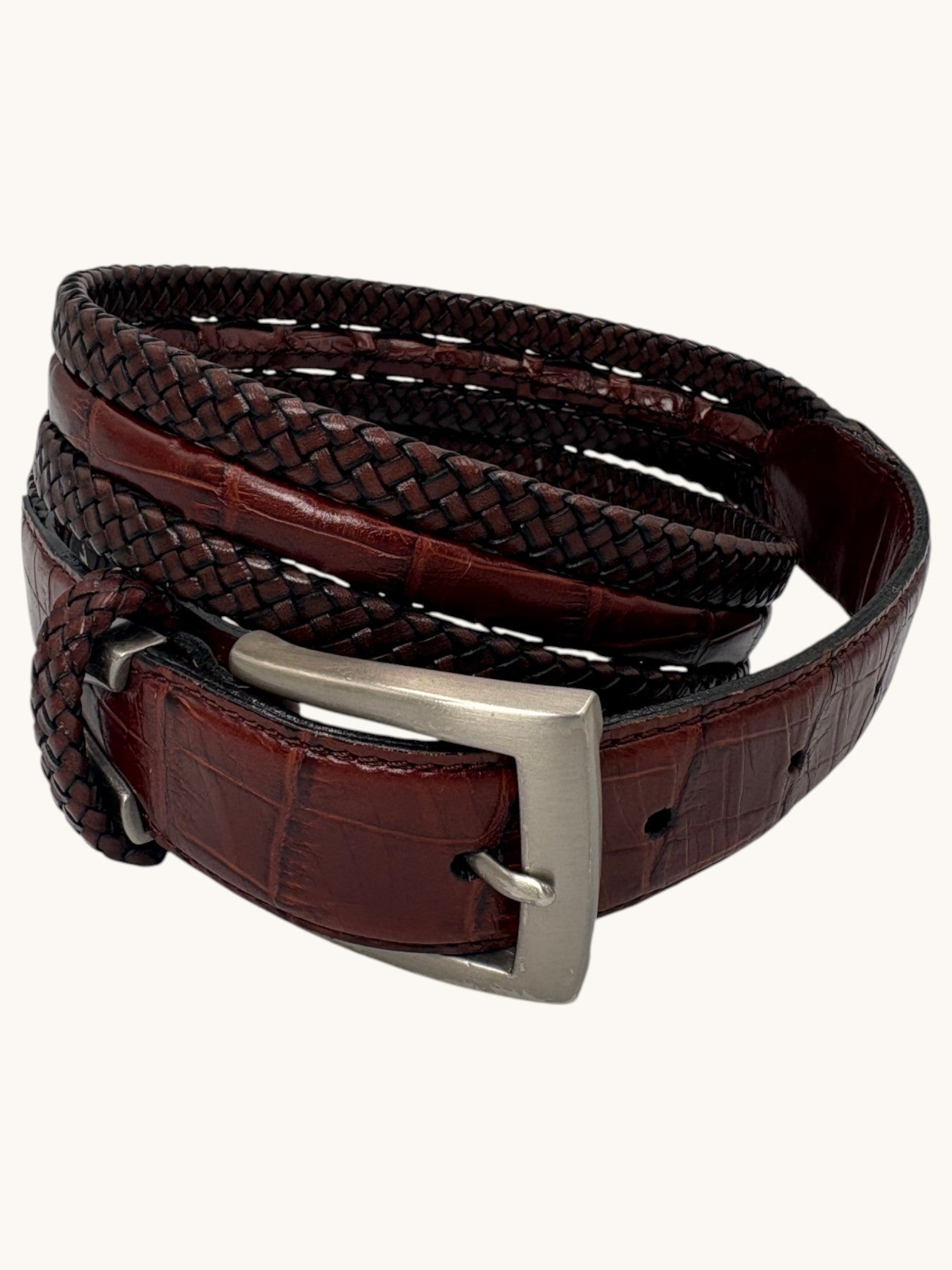 90s Brighton Brown Braided Leather Belt - 32