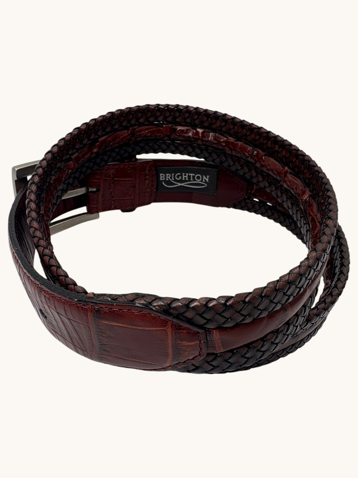 90s Brighton Brown Braided Leather Belt - 32