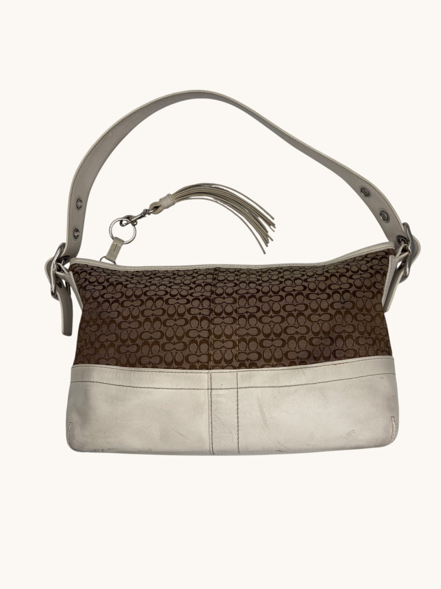 90s Coach Brown & Beige Signature Tassel Hobo Bag