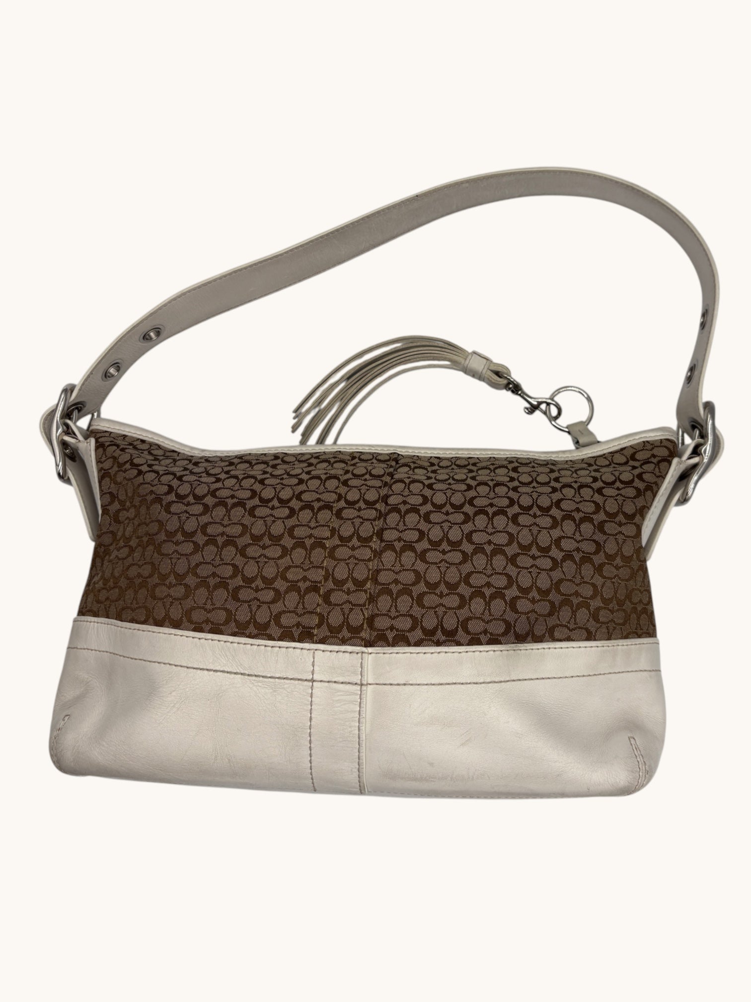 90s Coach Brown & Beige Signature Tassel Hobo Bag