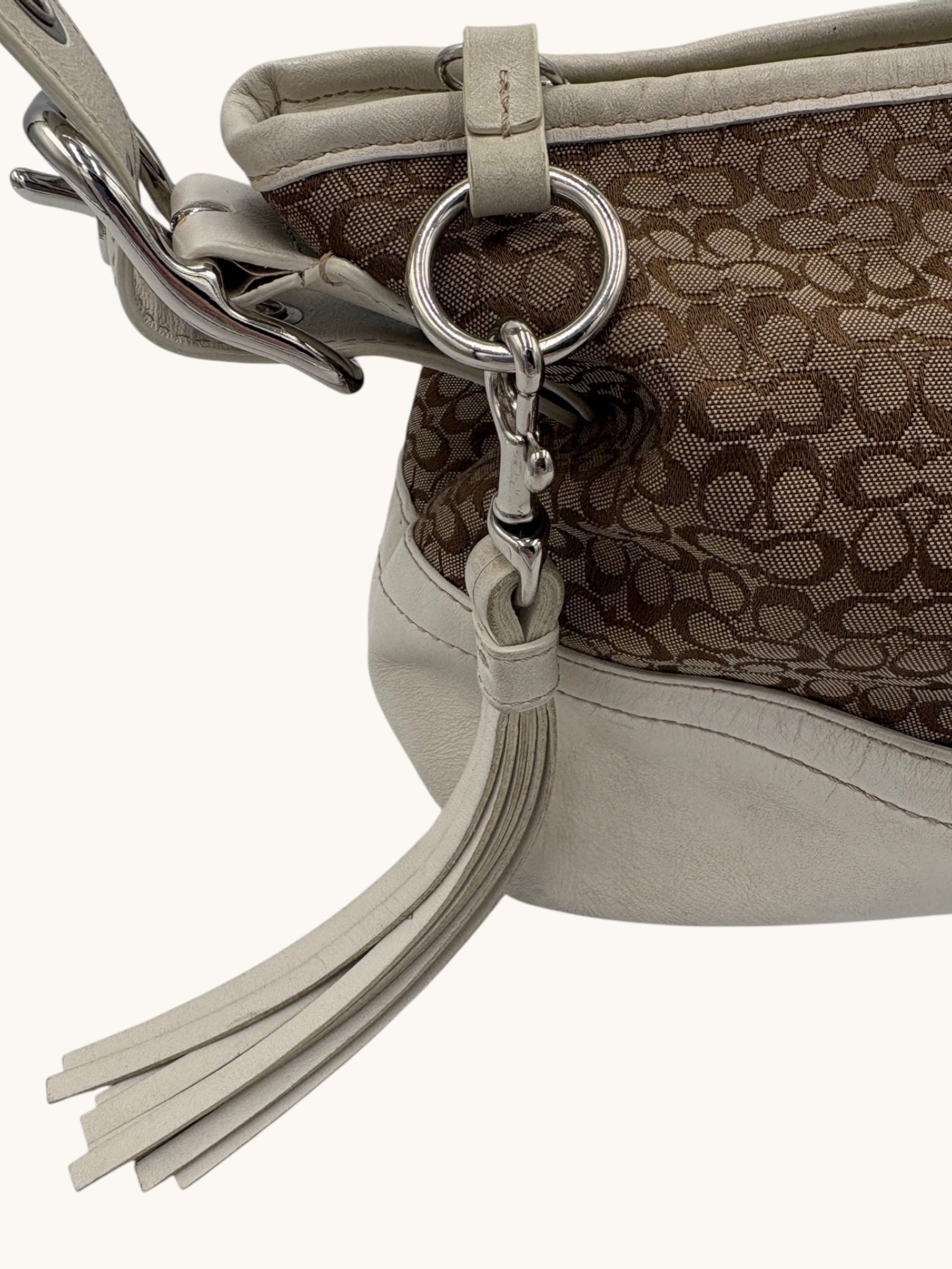 90s Coach Brown & Beige Signature Tassel Hobo Bag