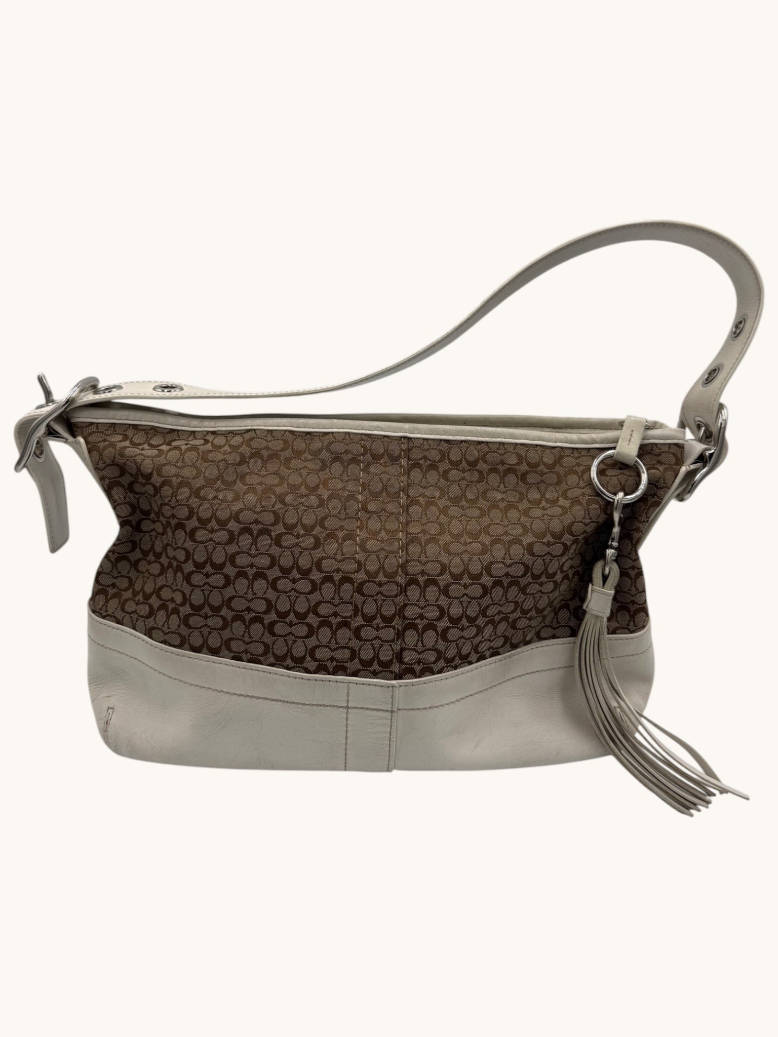 90s Coach Brown & Beige Signature Tassel Hobo Bag