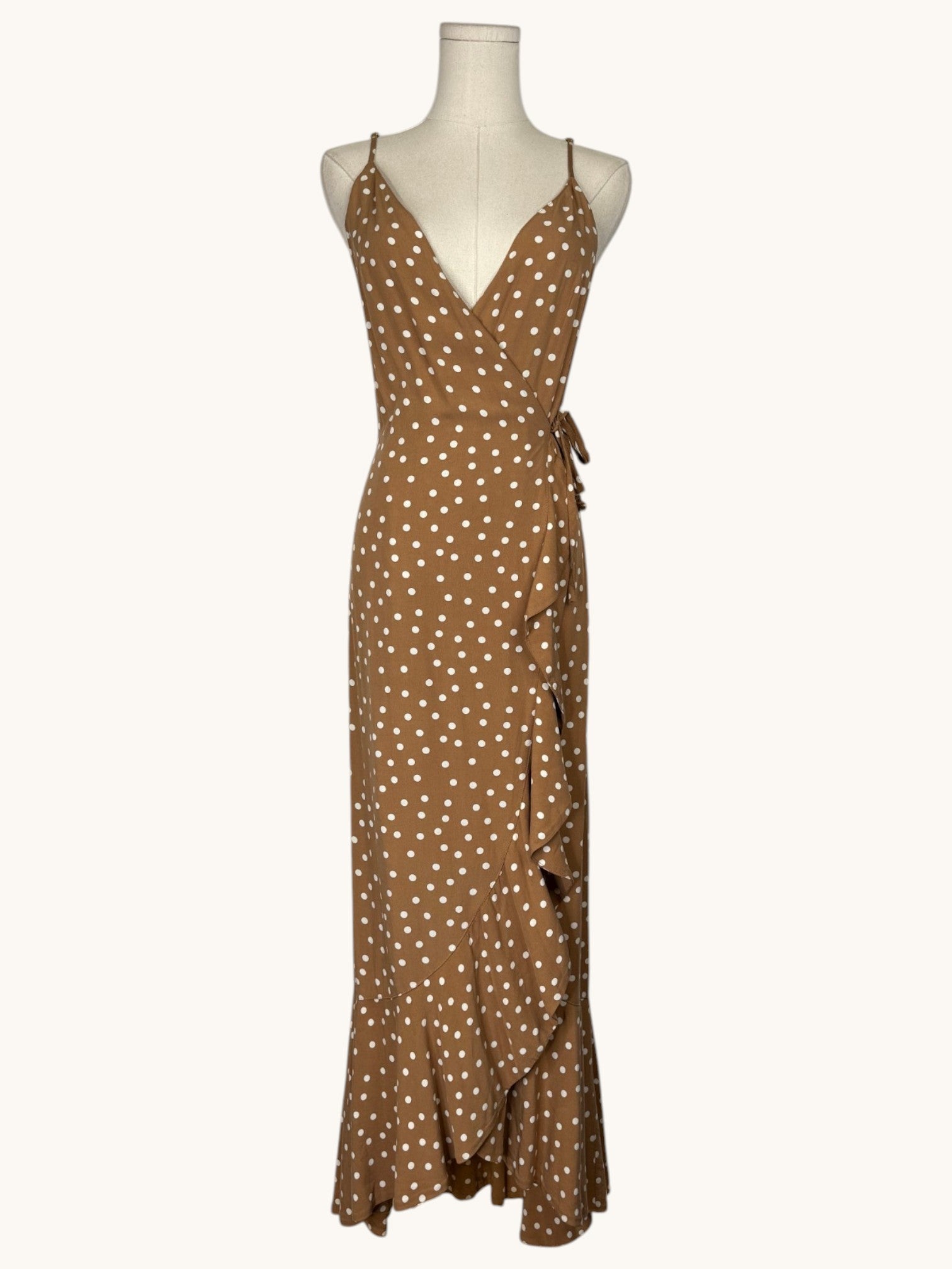 L Space Brown Polka Dot Wrap Dress - XS