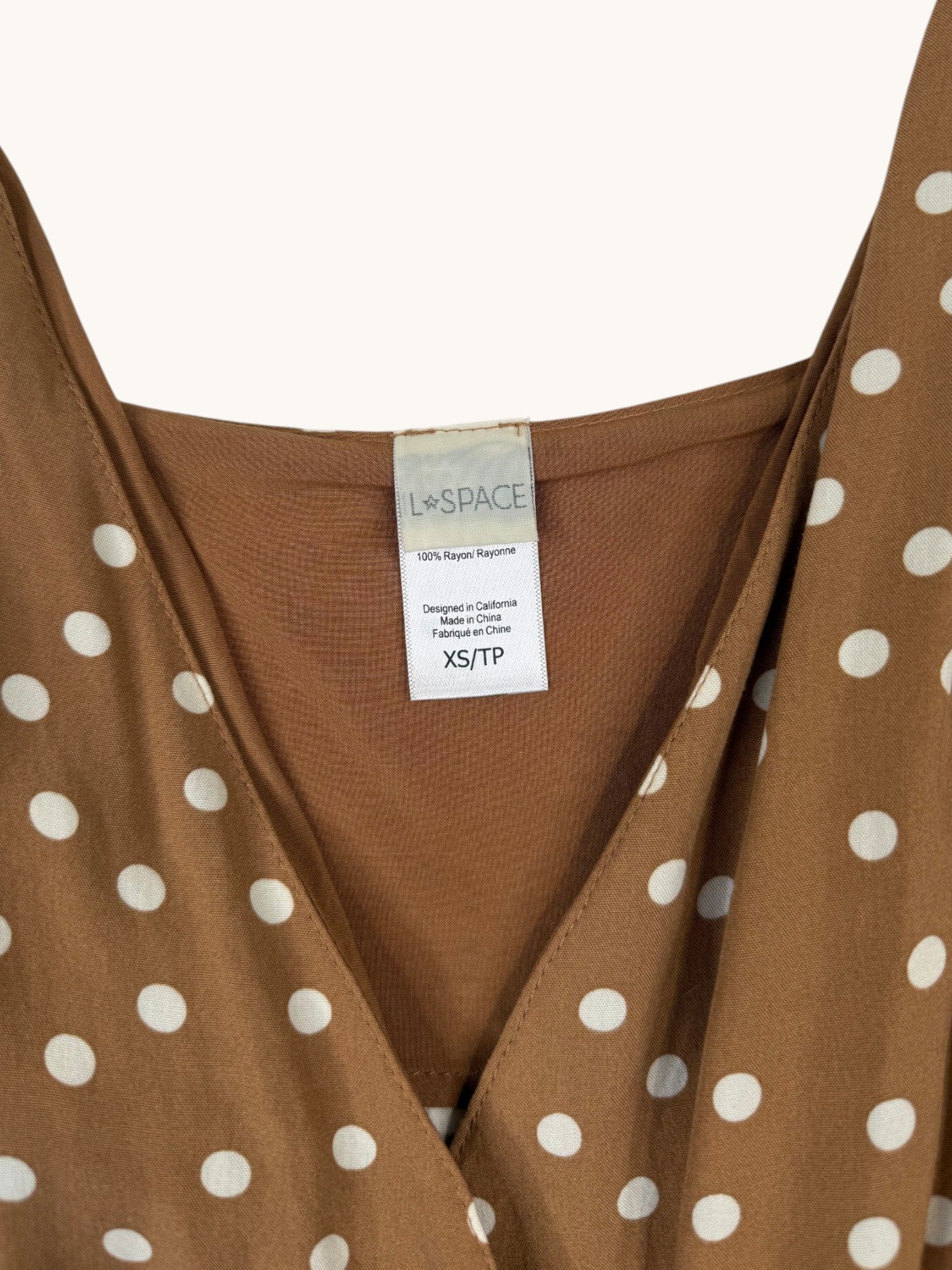 L Space Brown Polka Dot Wrap Dress - XS