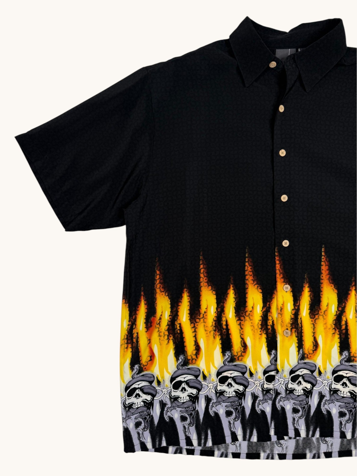 90s XG Black Flames Button Up - L