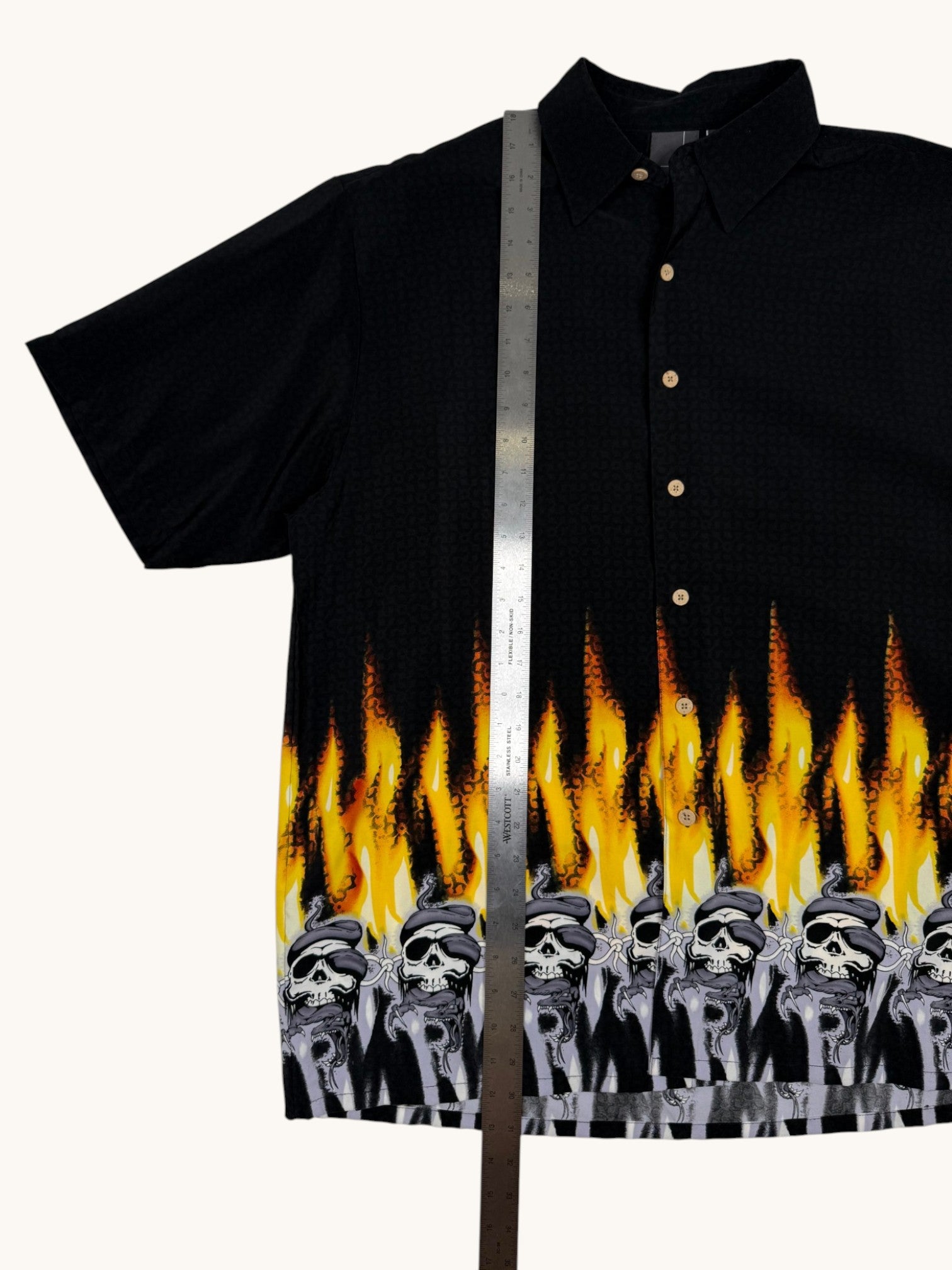 90s XG Black Flames Button Up - L
