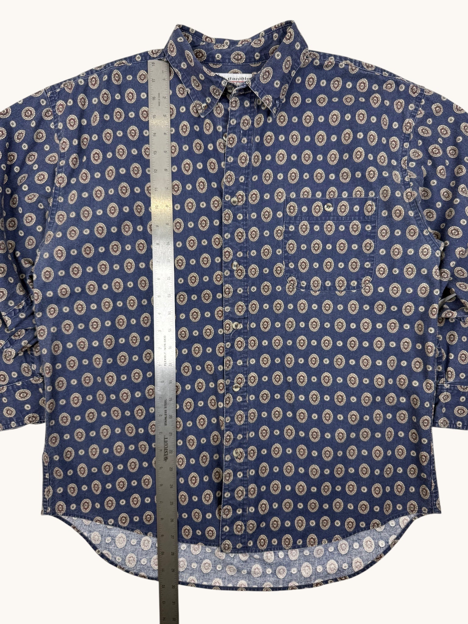 90s Marc Daniels Blue Patterned Button Up - L