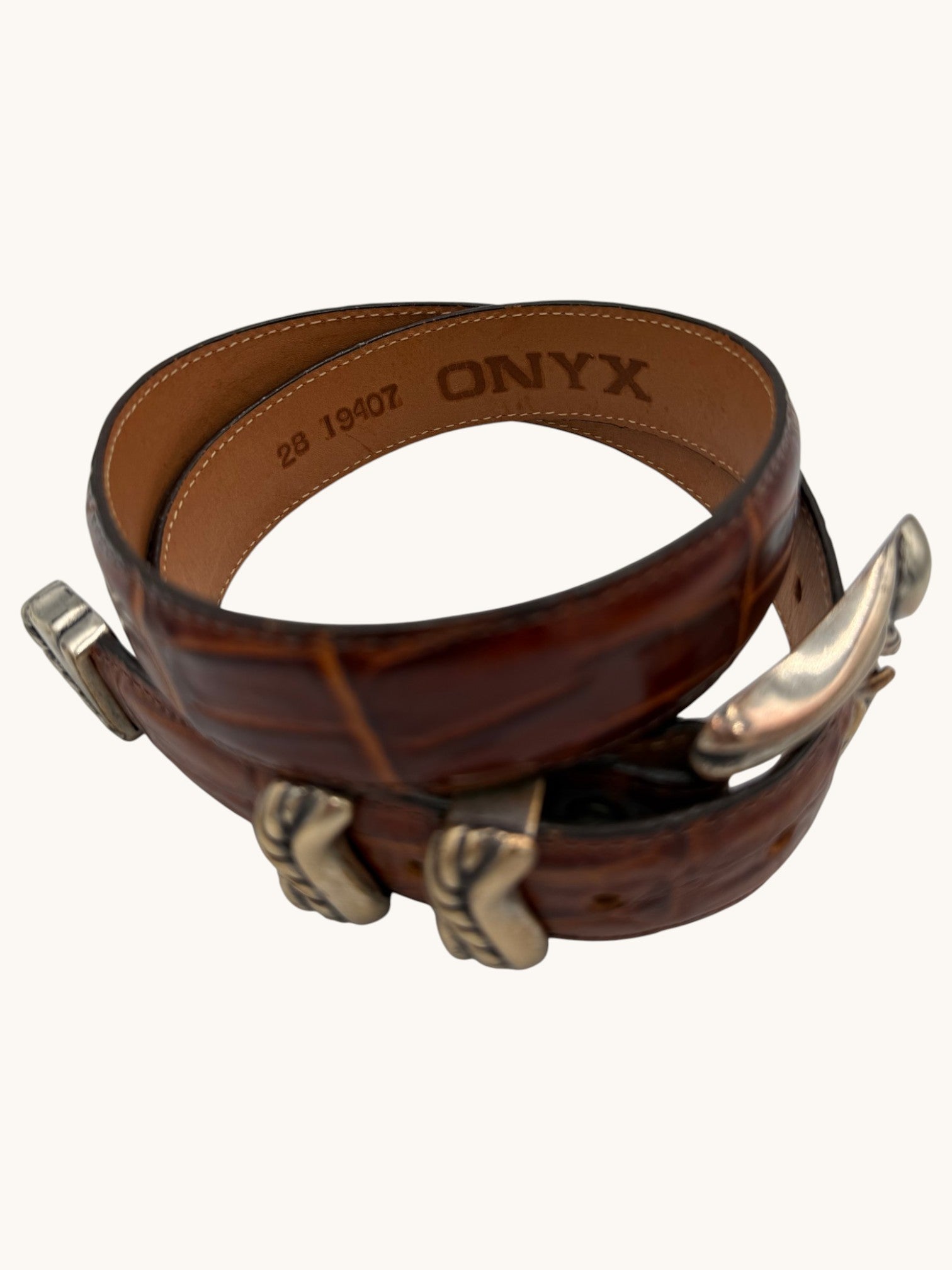 90s Onyx Brown Leather Belt - 28