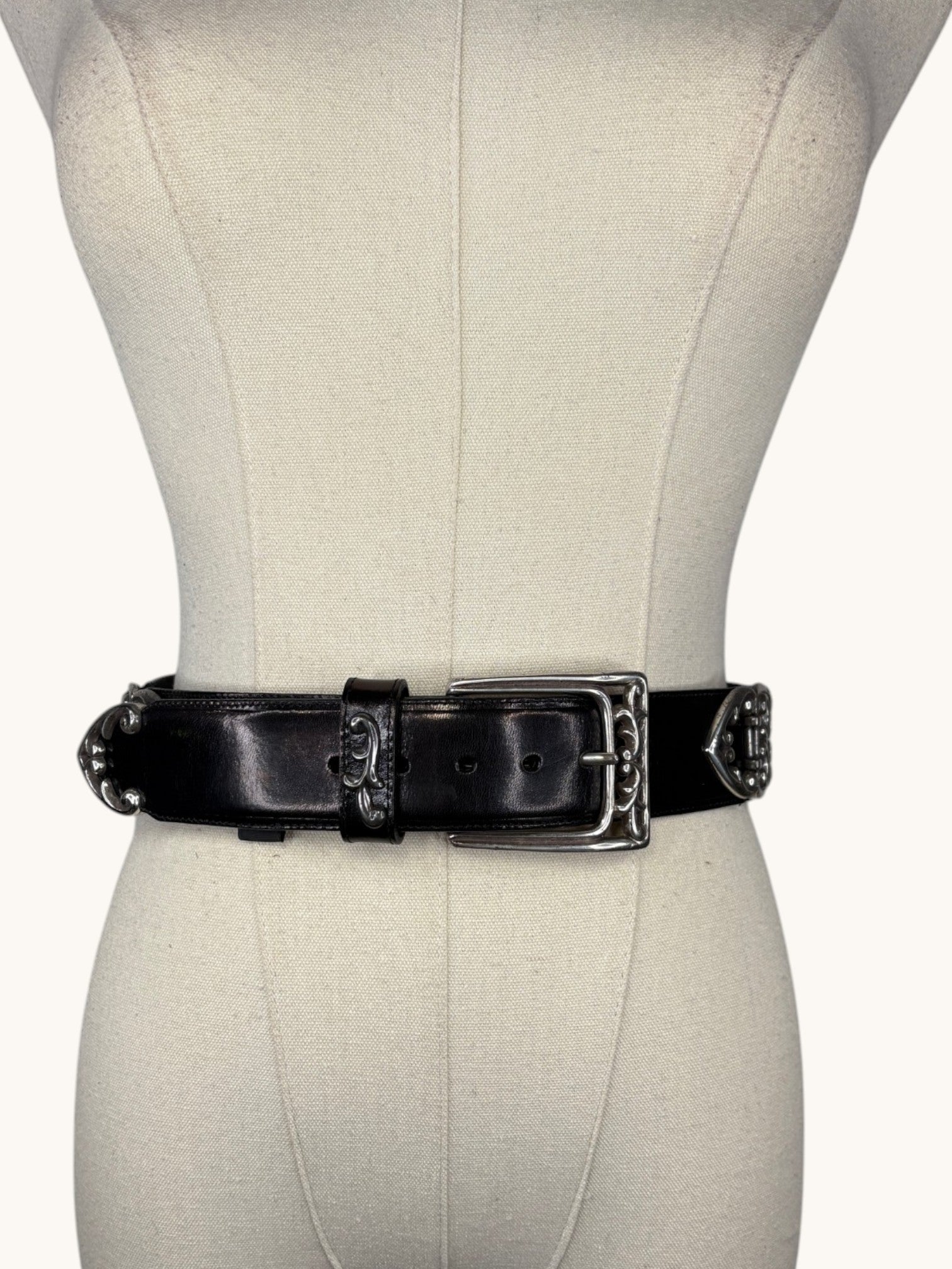 90s Brighton Black Leather Belt - M