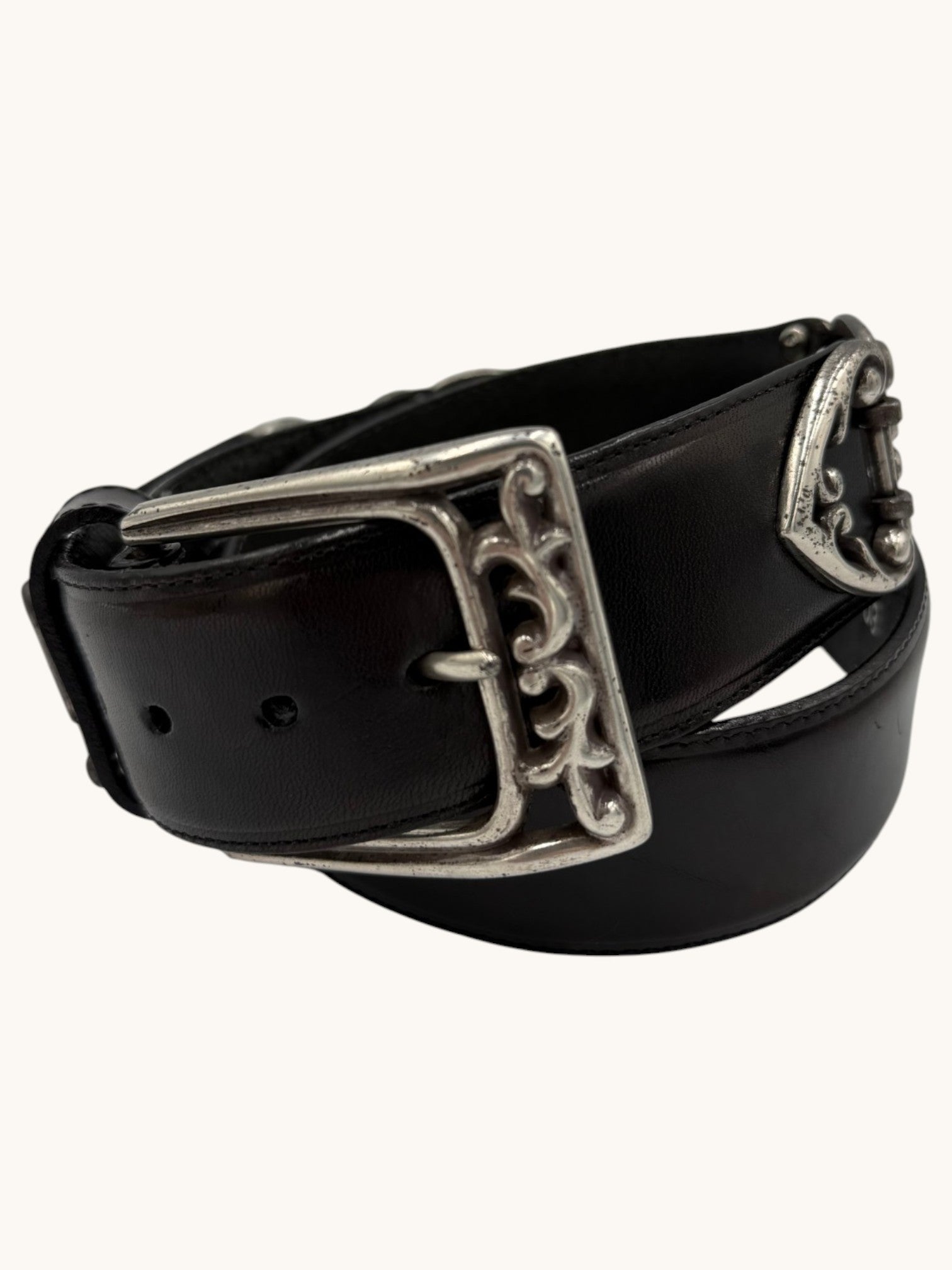 90s Brighton Black Leather Belt - M
