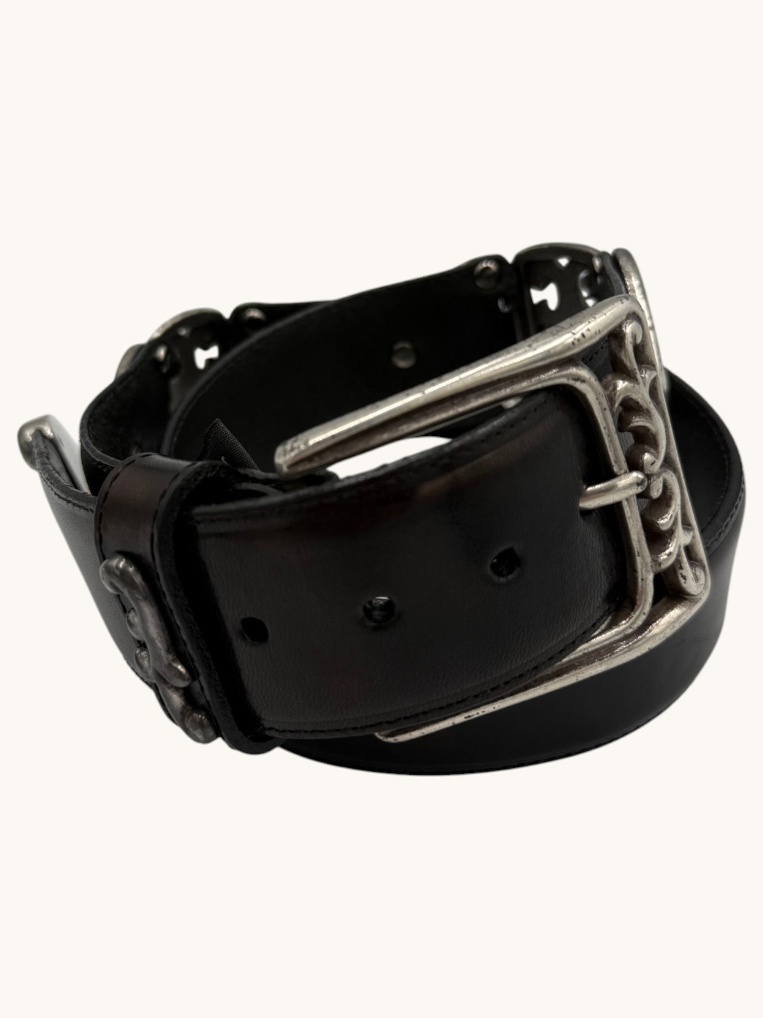 90s Brighton Black Leather Belt - M