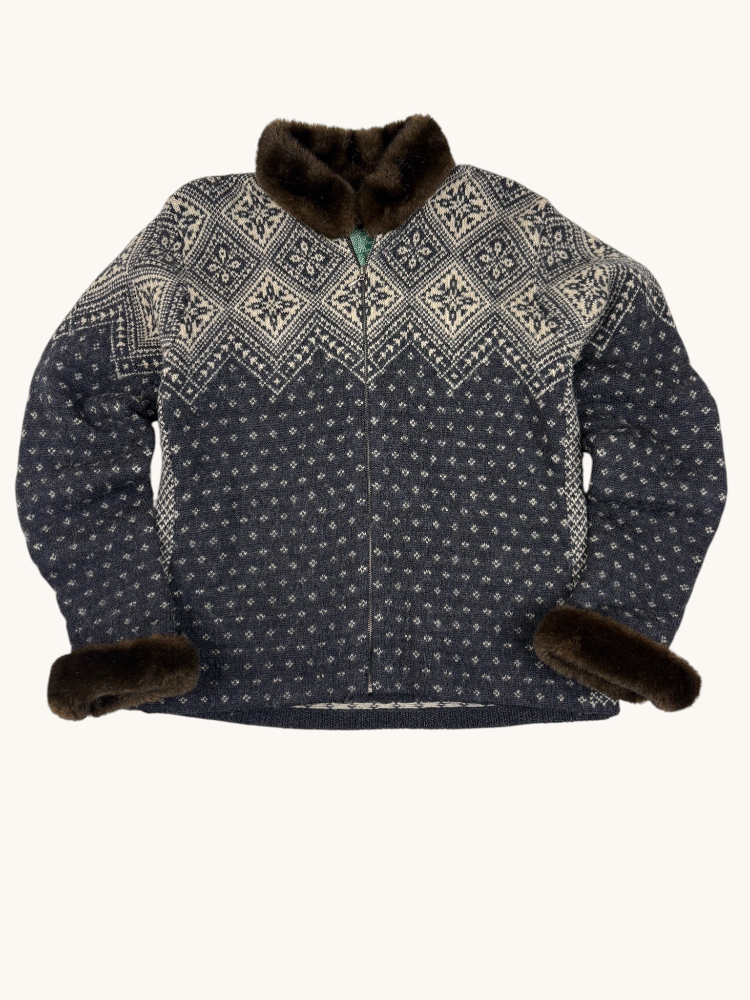 90s Ralph Lauren Blue Patterned Zipper Sweater - M