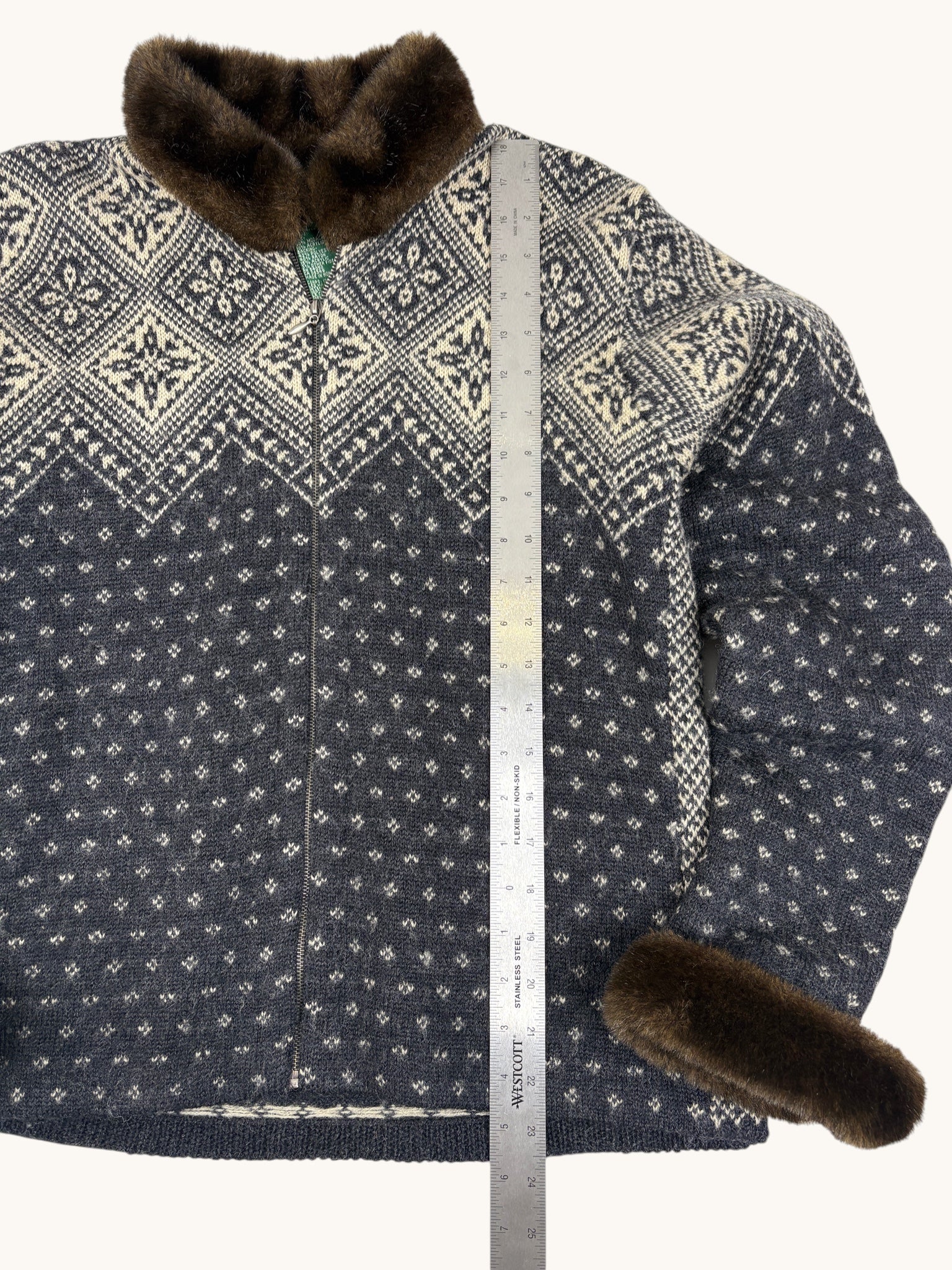 90s Ralph Lauren Blue Patterned Zipper Sweater - M