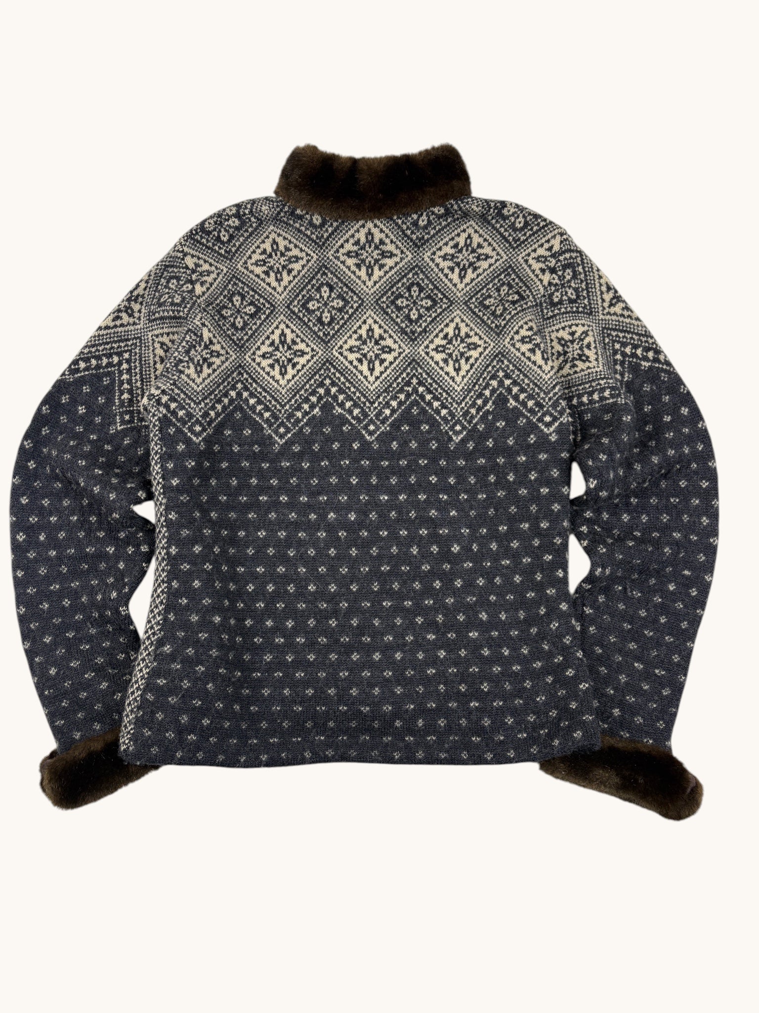 90s Ralph Lauren Blue Patterned Zipper Sweater - M