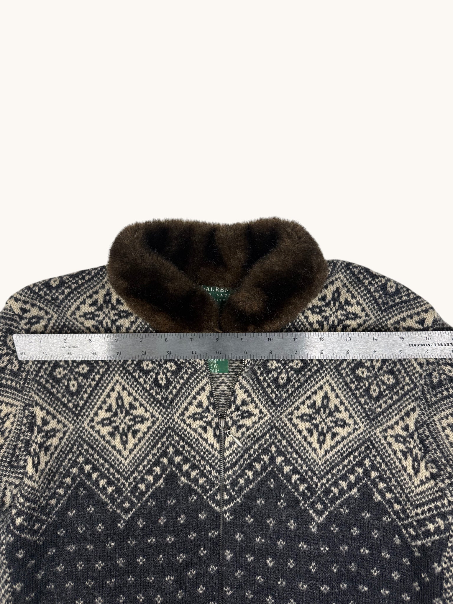 90s Ralph Lauren Blue Patterned Zipper Sweater - M