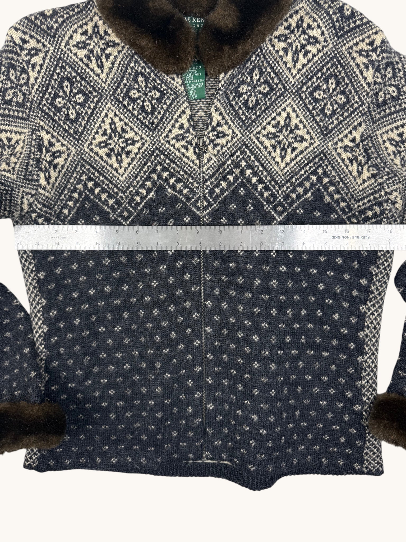 90s Ralph Lauren Blue Patterned Zipper Sweater - M