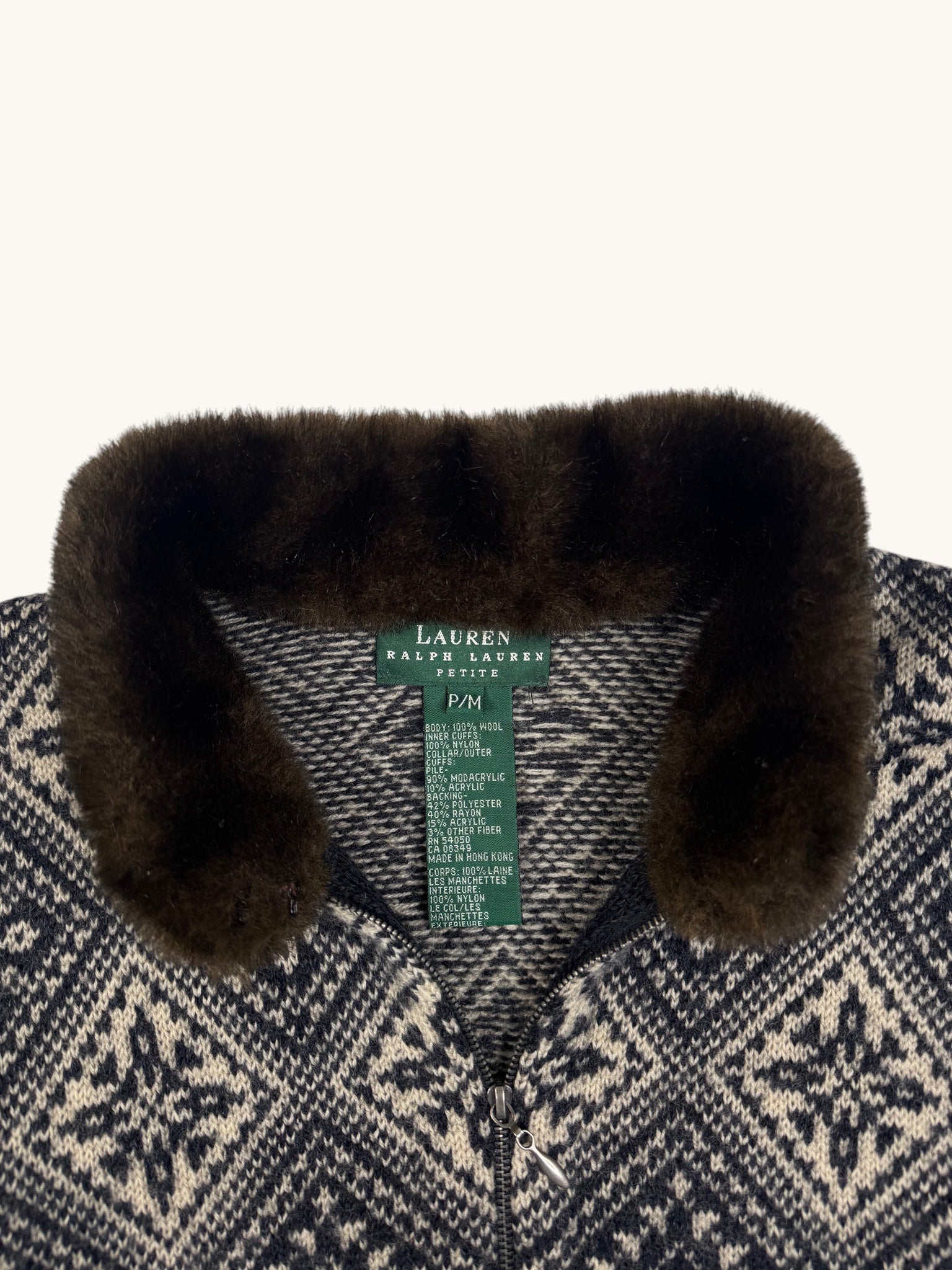 90s Ralph Lauren Blue Patterned Zipper Sweater - M