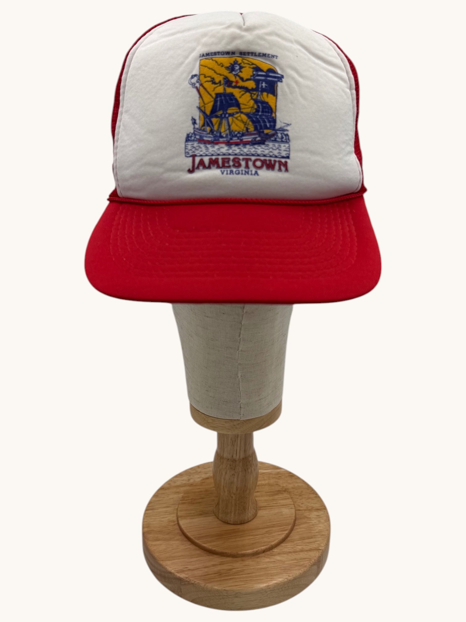 90s Speedway Red White Jamestown Trucker Hat