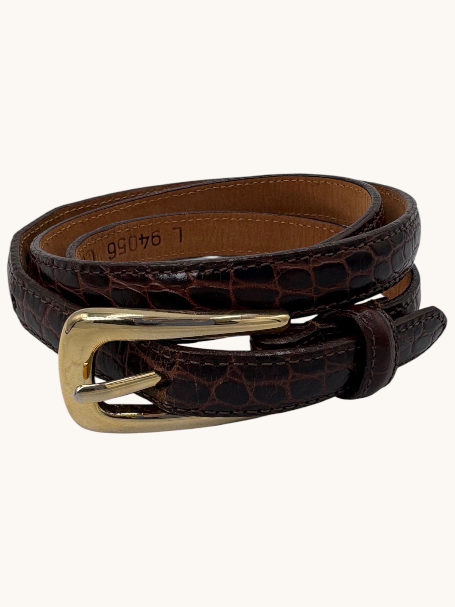 90s Coldwater Creek Brown Leather Belt with Brass Buckle - L