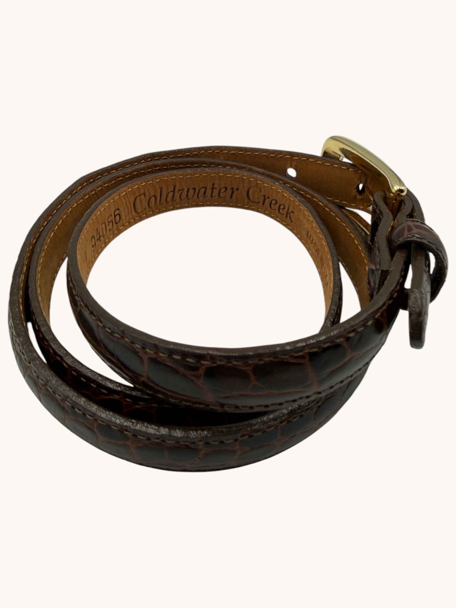 90s Coldwater Creek Brown Leather Belt with Brass Buckle - L