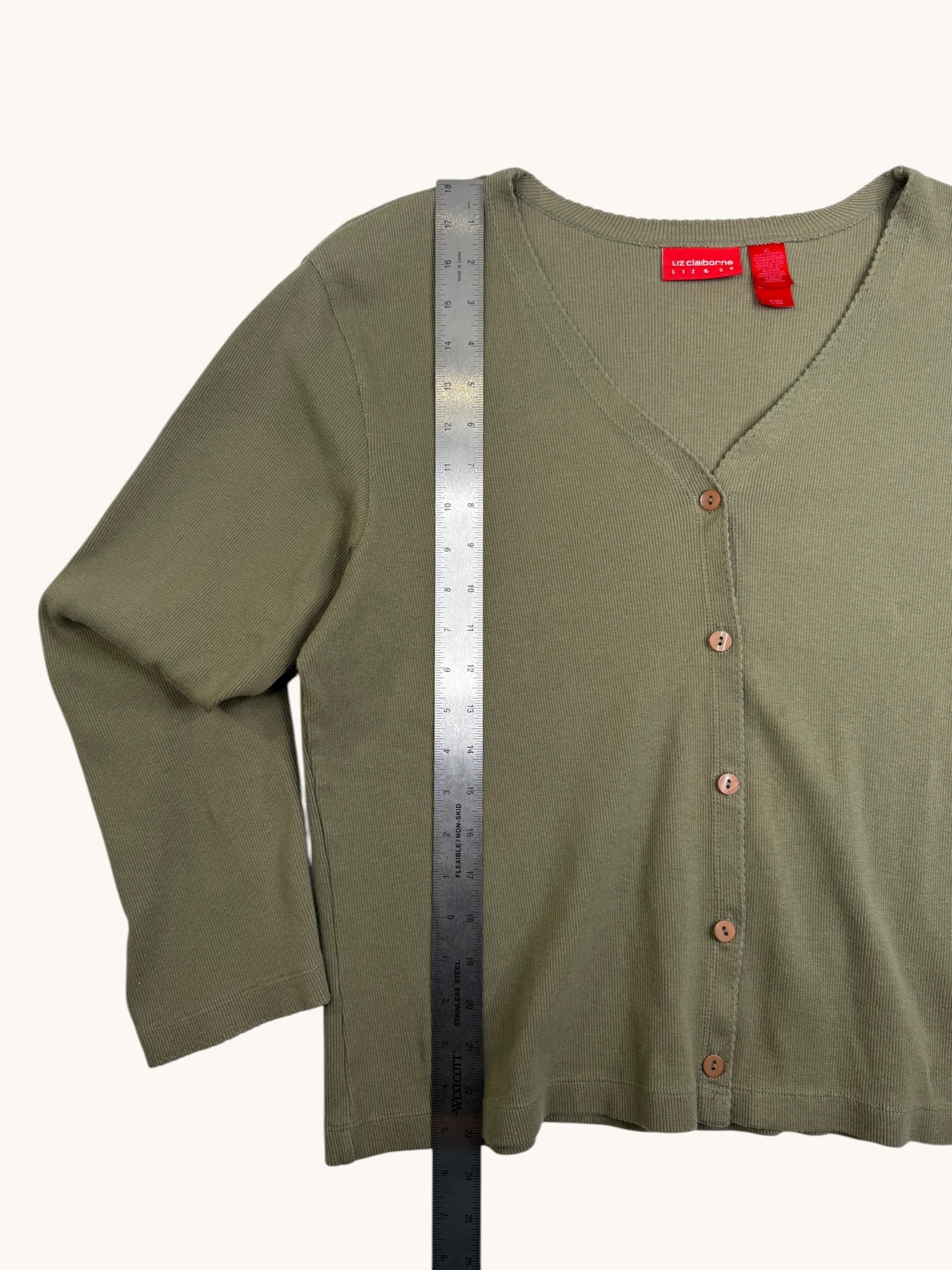90s Liz Claiborne Green Cardigan Sweater - XL