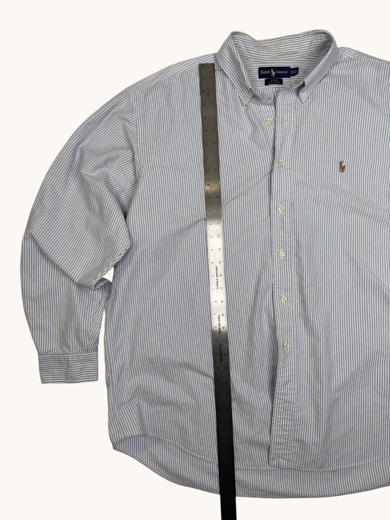 00s Ralph Lauren Blue Stripe Button Up Shirt - 2XL