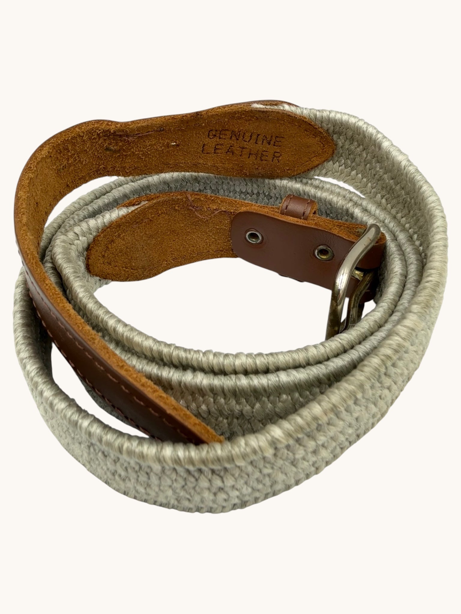 90s Gray Brown Leather Belt - 38