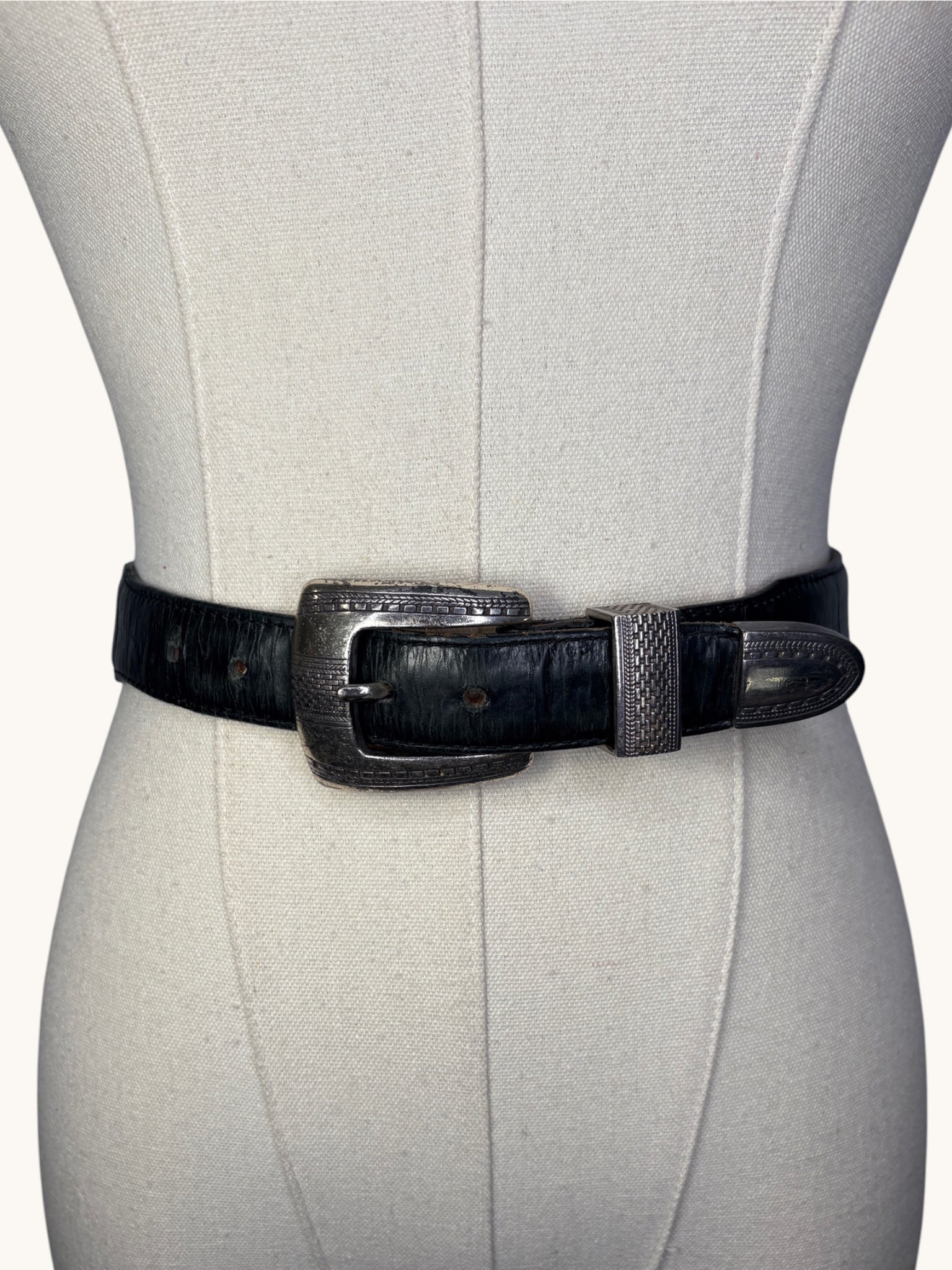 90s ONYX by Brighton Black Leather Belt with Silver Buckle