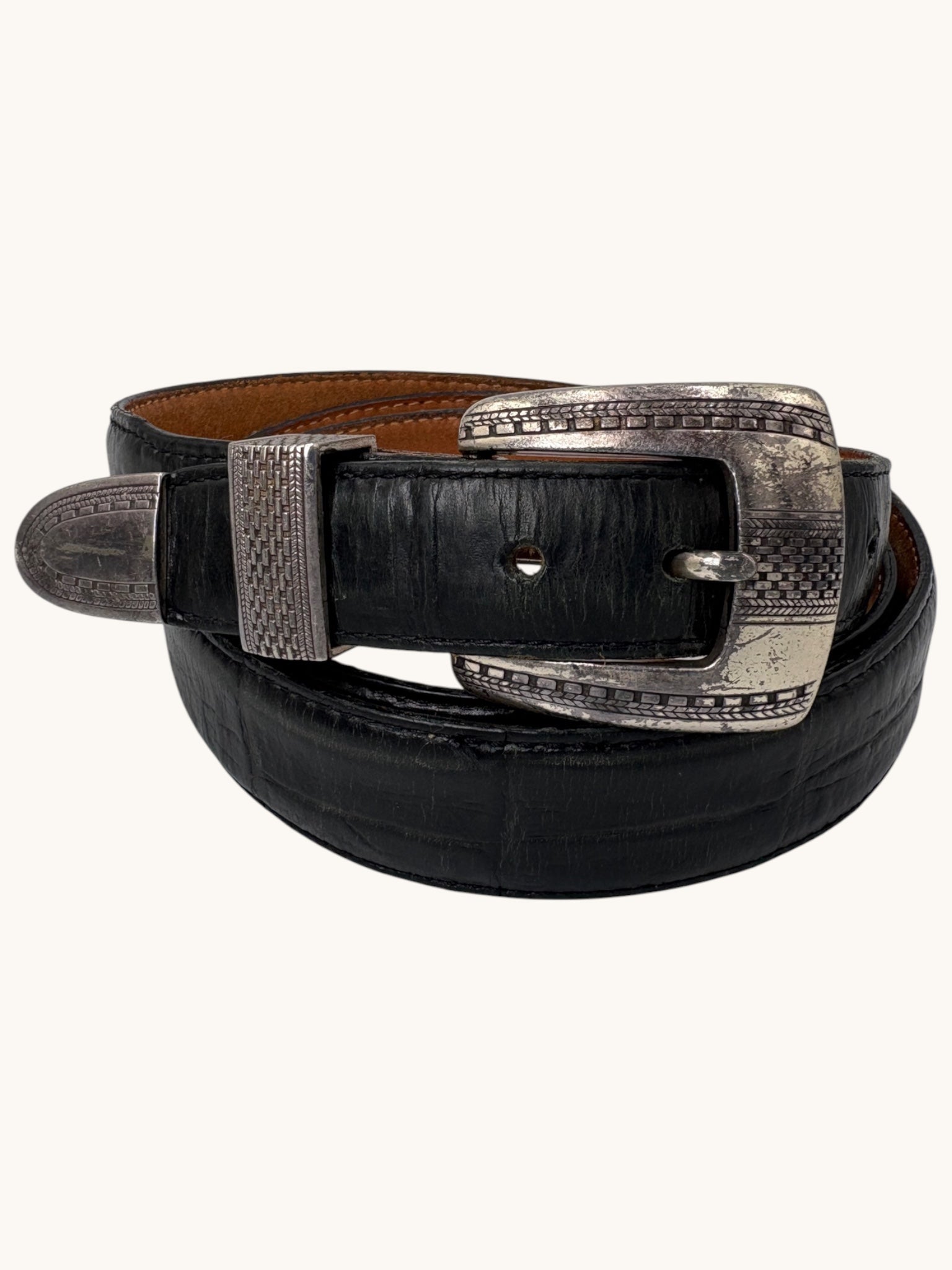 90s ONYX by Brighton Black Leather Belt with Silver Buckle