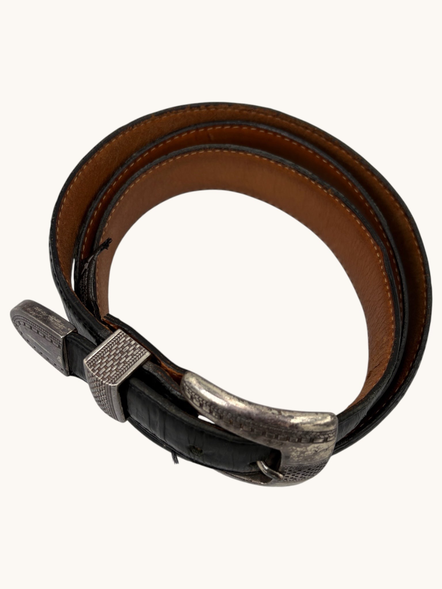 90s ONYX by Brighton Black Leather Belt with Silver Buckle