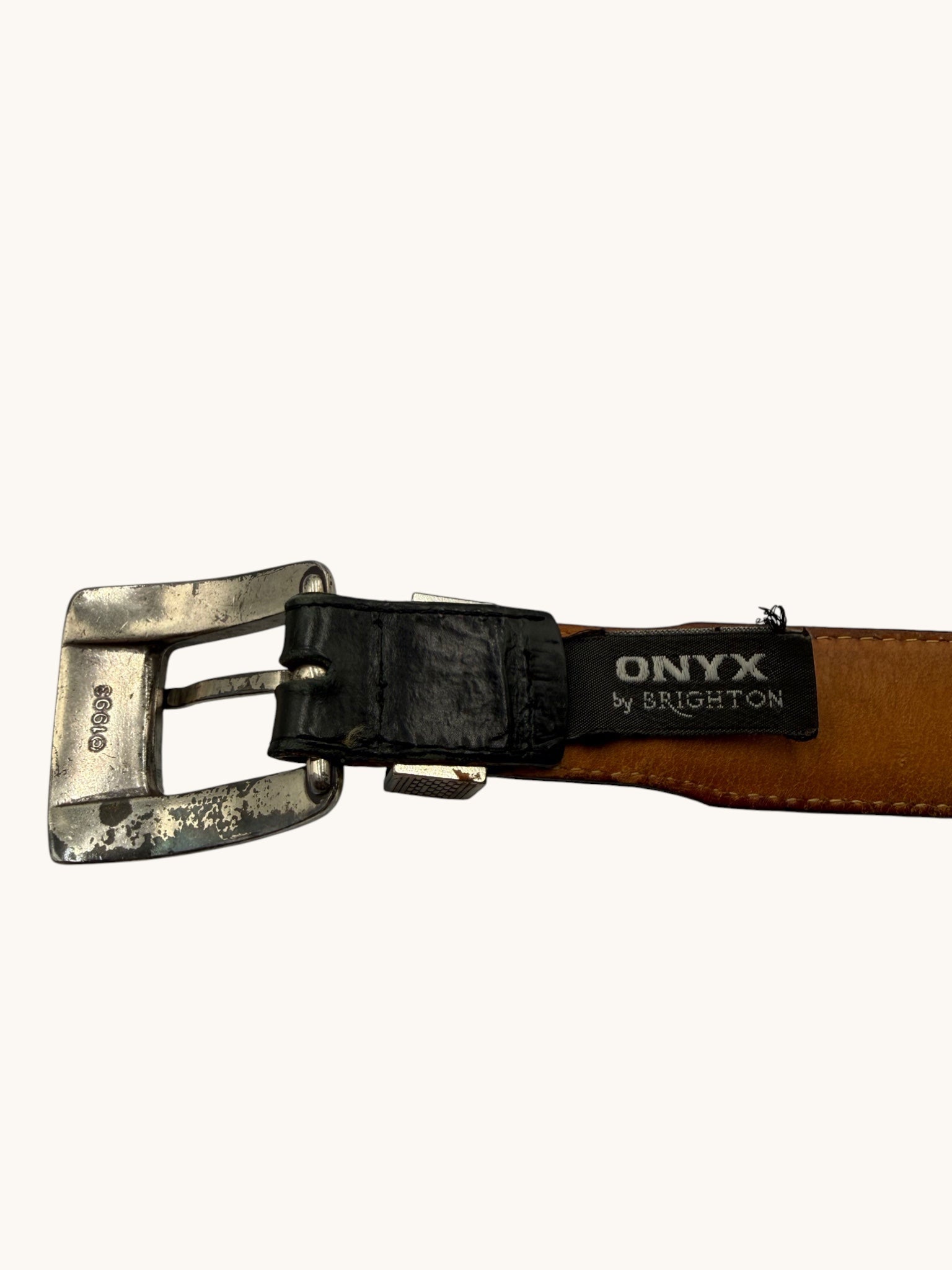 90s ONYX by Brighton Black Leather Belt with Silver Buckle