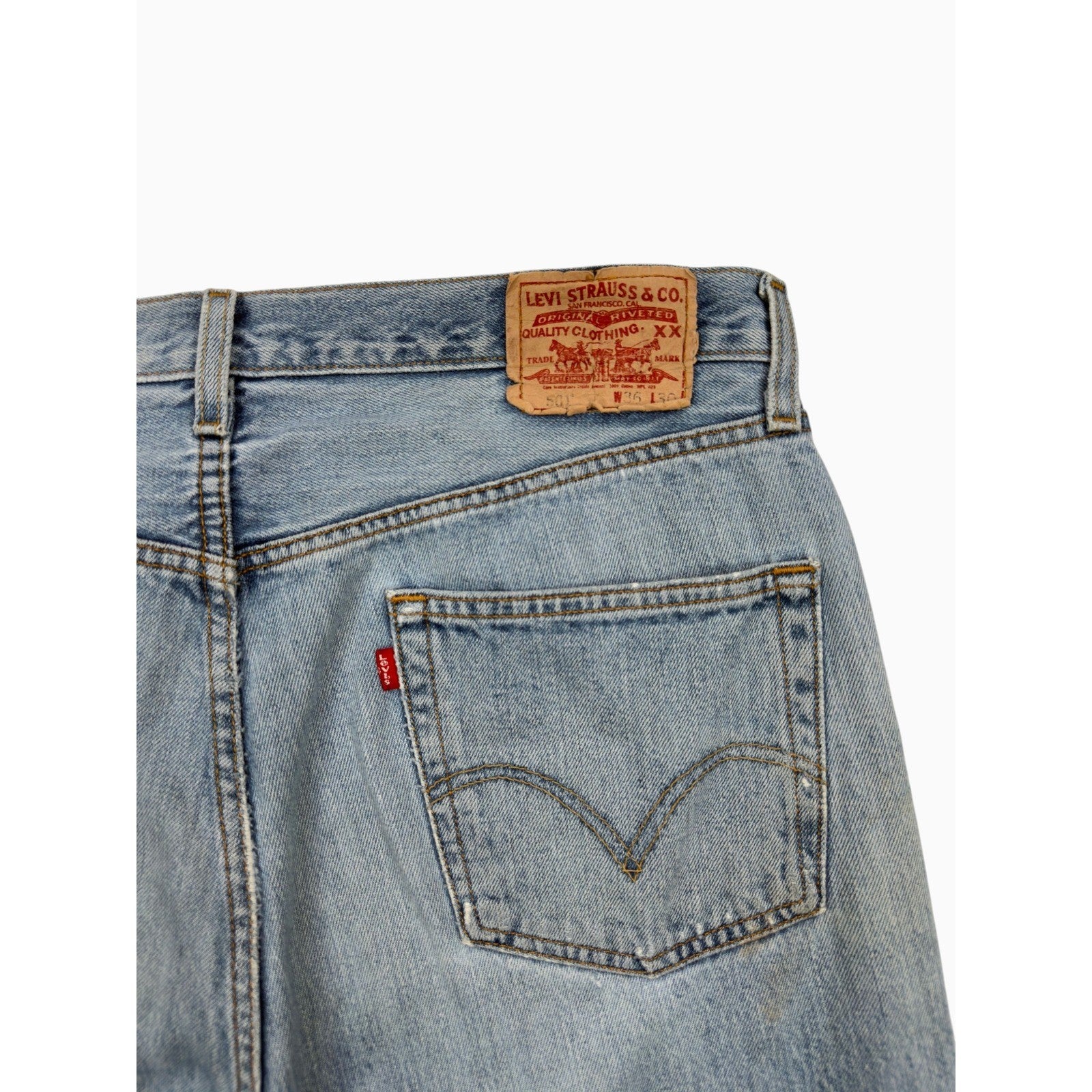 Levis 501 Mens Vintage Light Wash Straight Leg Button Fly Denim Jeans W36 L30