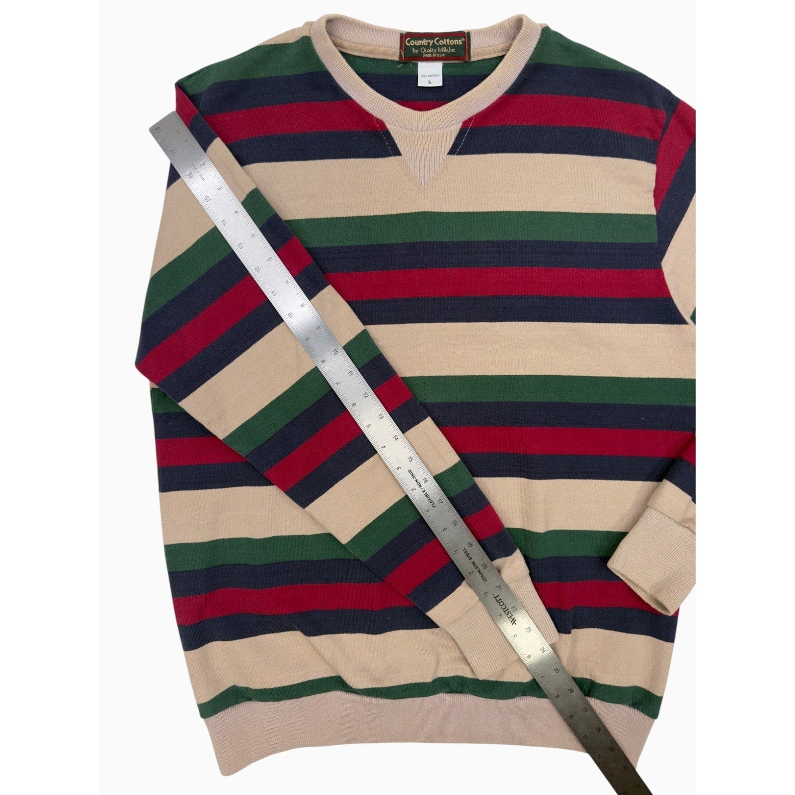 Vintage Country Cottons Striped Sweatshirt Mens Large USA Made Crewneck Pullover
