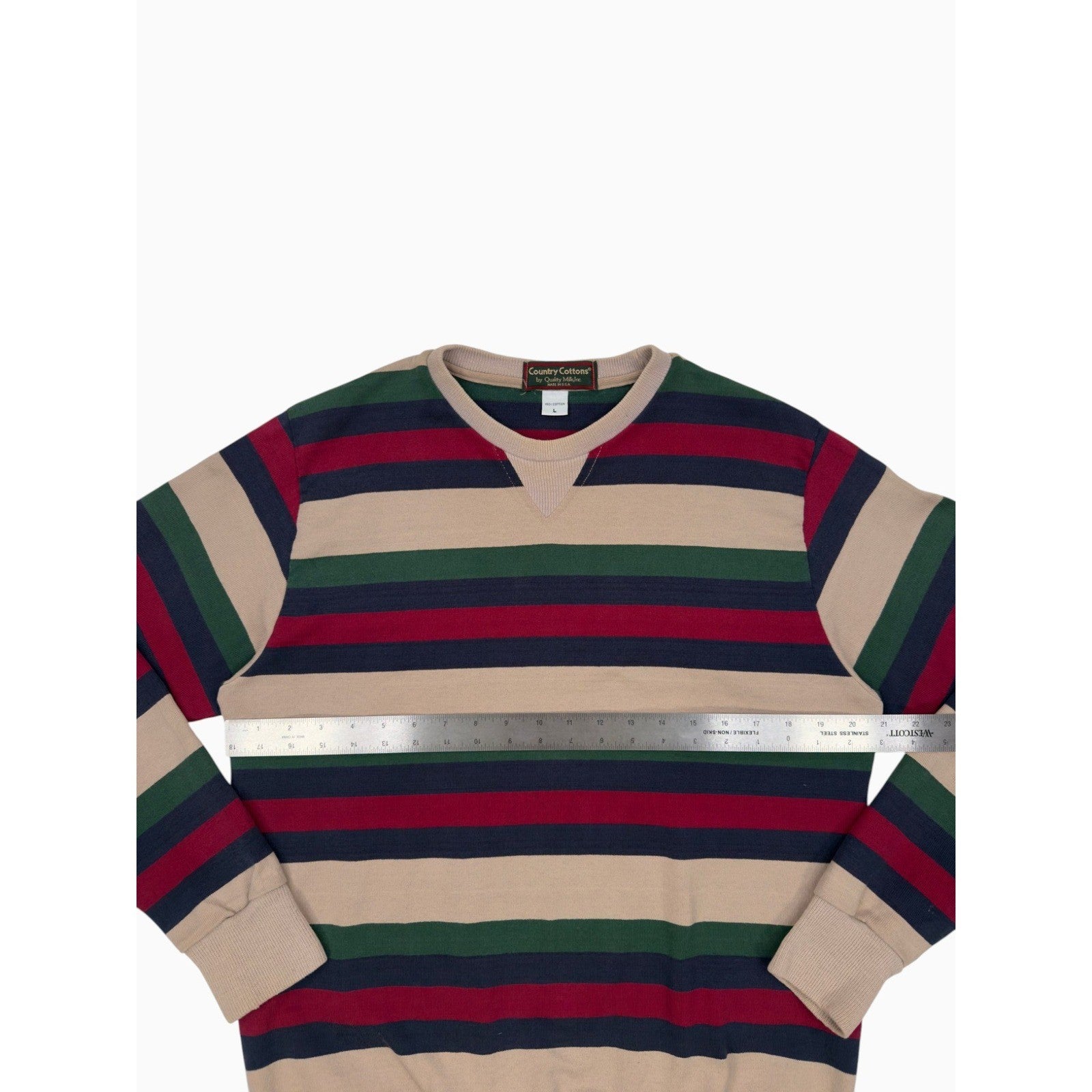 Vintage Country Cottons Striped Sweatshirt Mens Large USA Made Crewneck Pullover